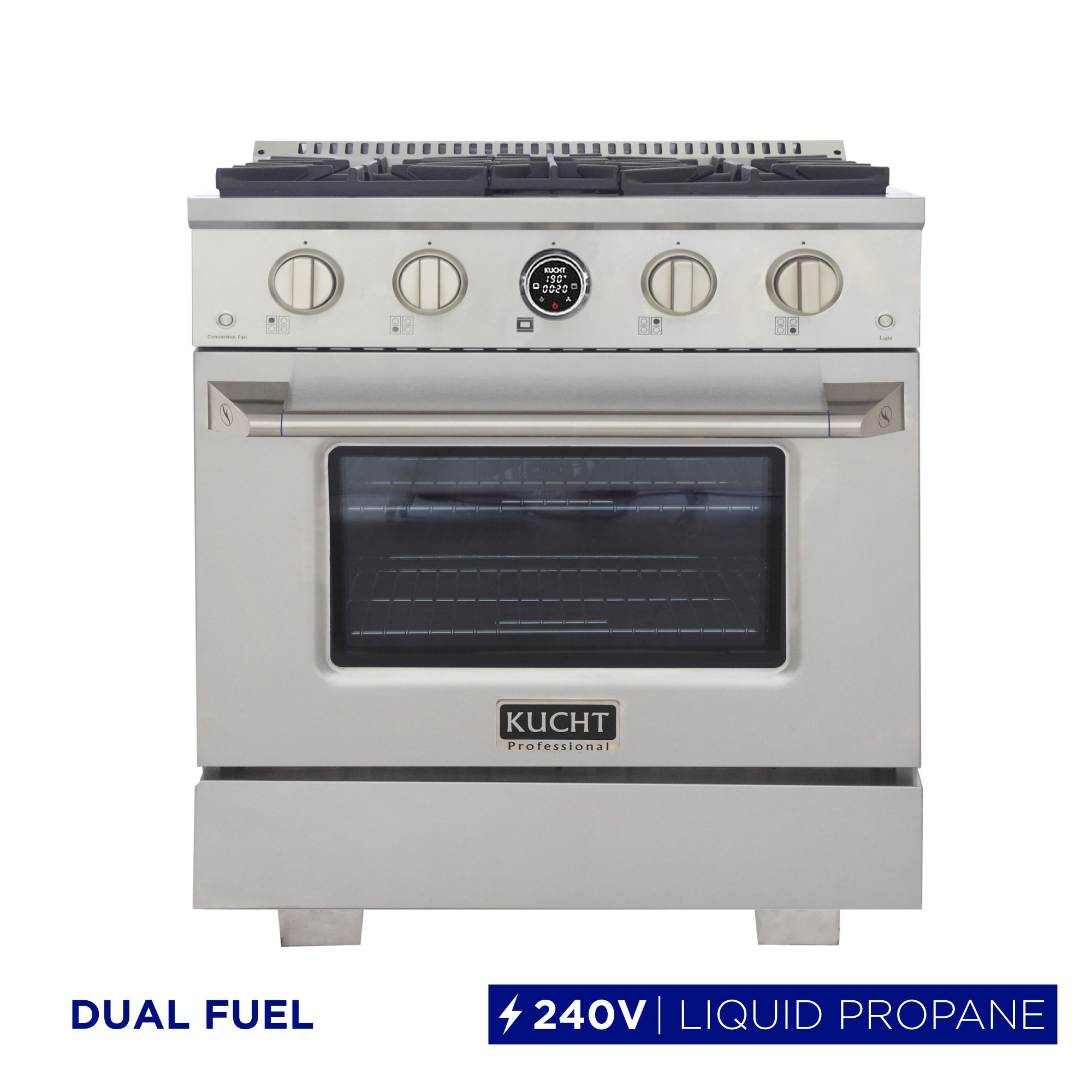 Kucht KXP30/LP-SS 30-in Deep recessed 4 burners Convection Oven Freestanding Dual Fuel Range ( Stainless Steel )