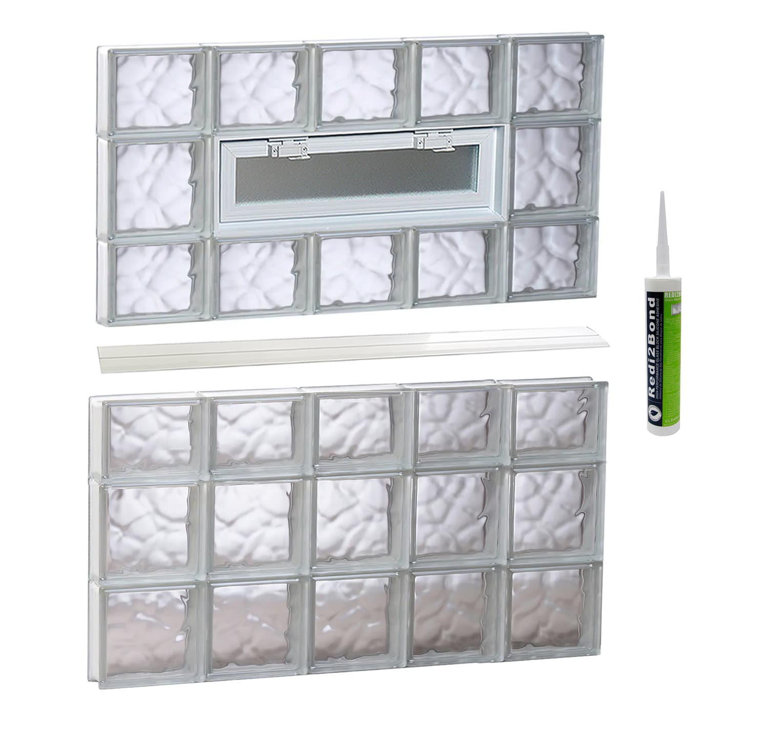 REDI2SET V4042DC Wavy Glass 38-3/4-in x 40-1/2-in Frameless Replacement Vented Glass Block Window