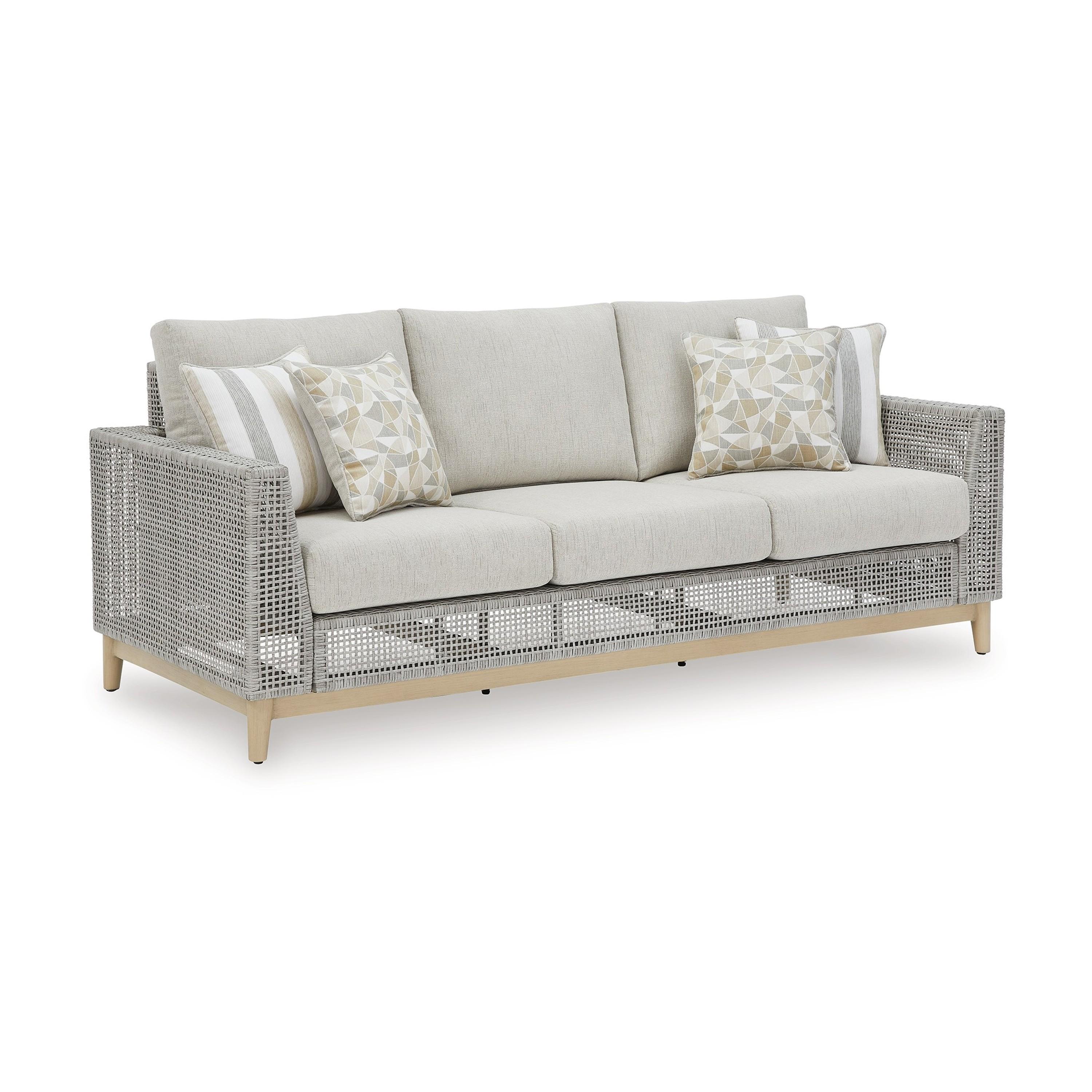Benzara BM315933 Wicker Outdoor Sofa with Gray Cushions and Aluminum Frame