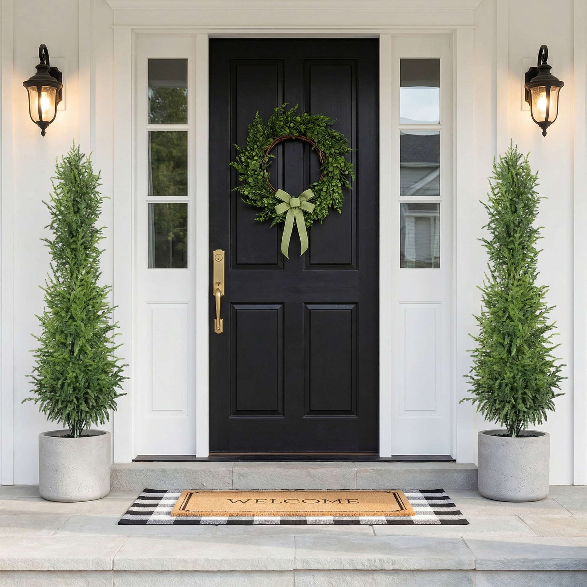 HyperDrop Cart 5FT Green Indoor Real Touch Artificial Pine Tree with Black Pot 2 Set