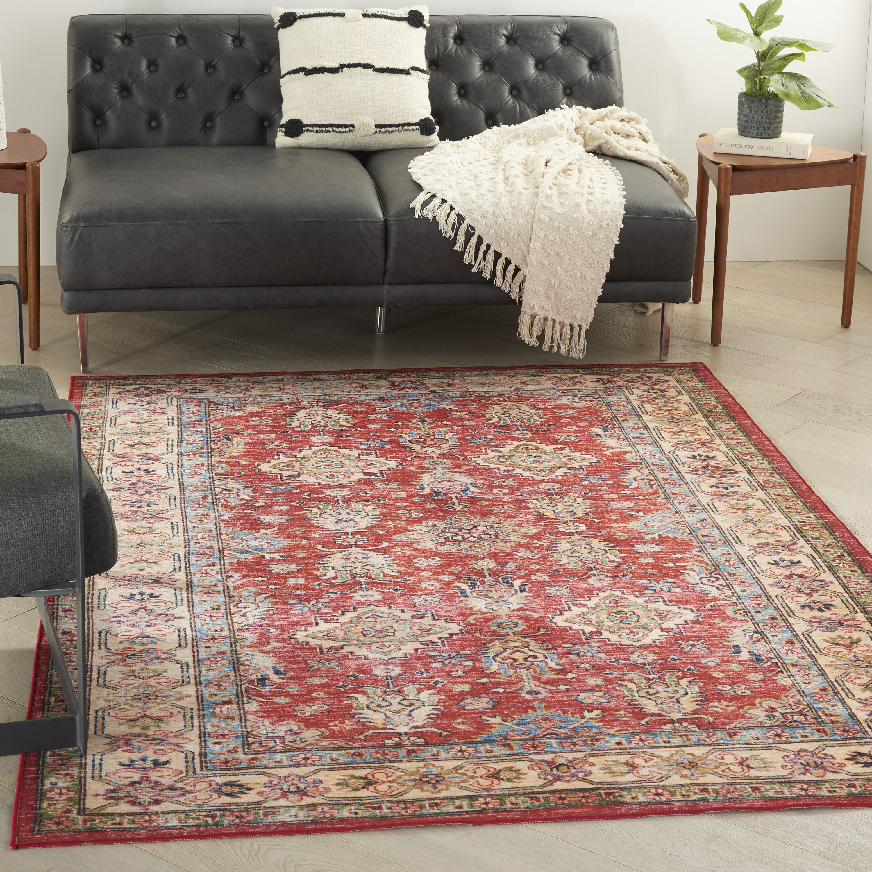 Nourison 099446862846 Fulton 5 x 7 (ft) Loomed Polyester Red Rectangular Indoor Medallion Area rug