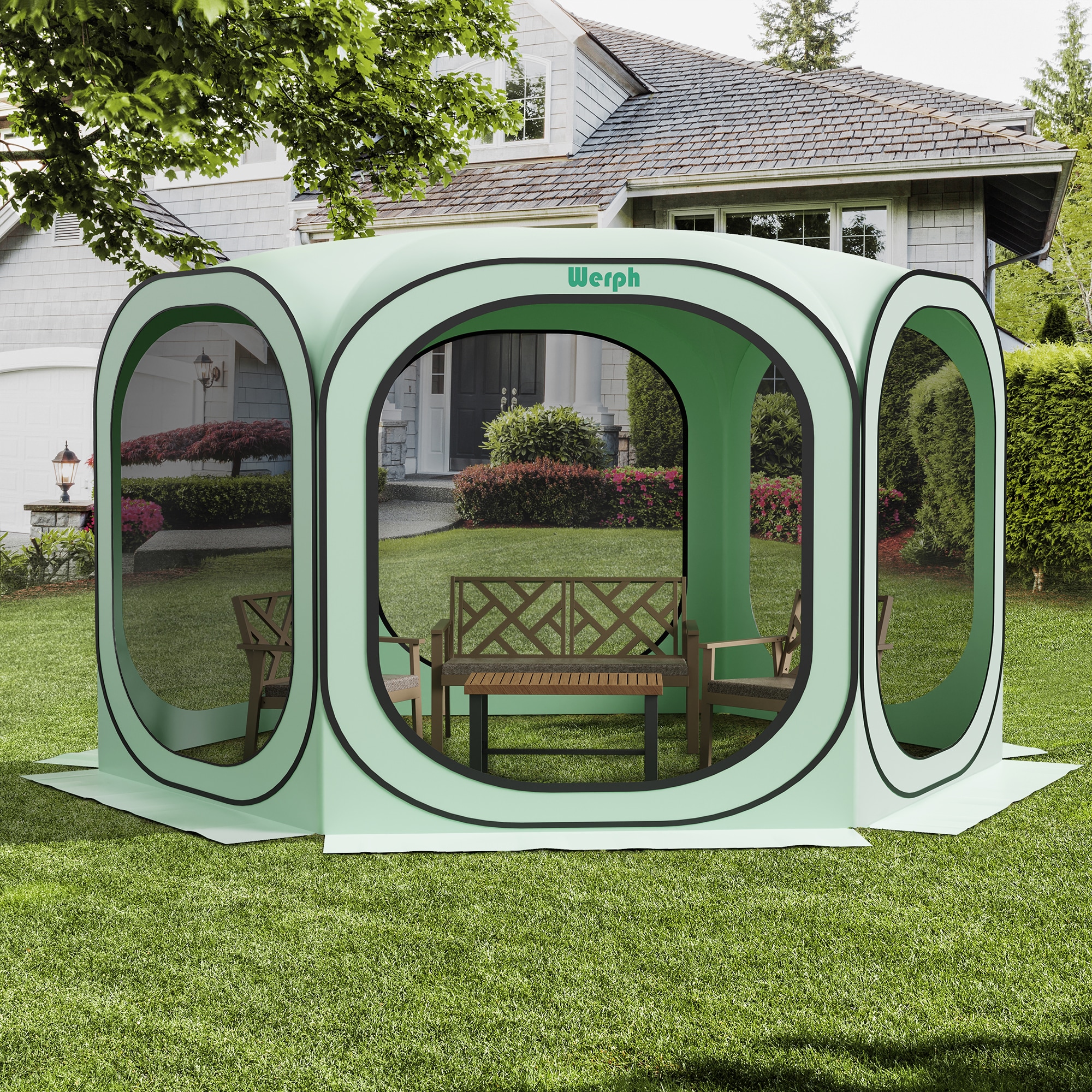 Werph ST012G 12-ft x 12-ft Pop up tent Green Gazebo with Soft Top Roof