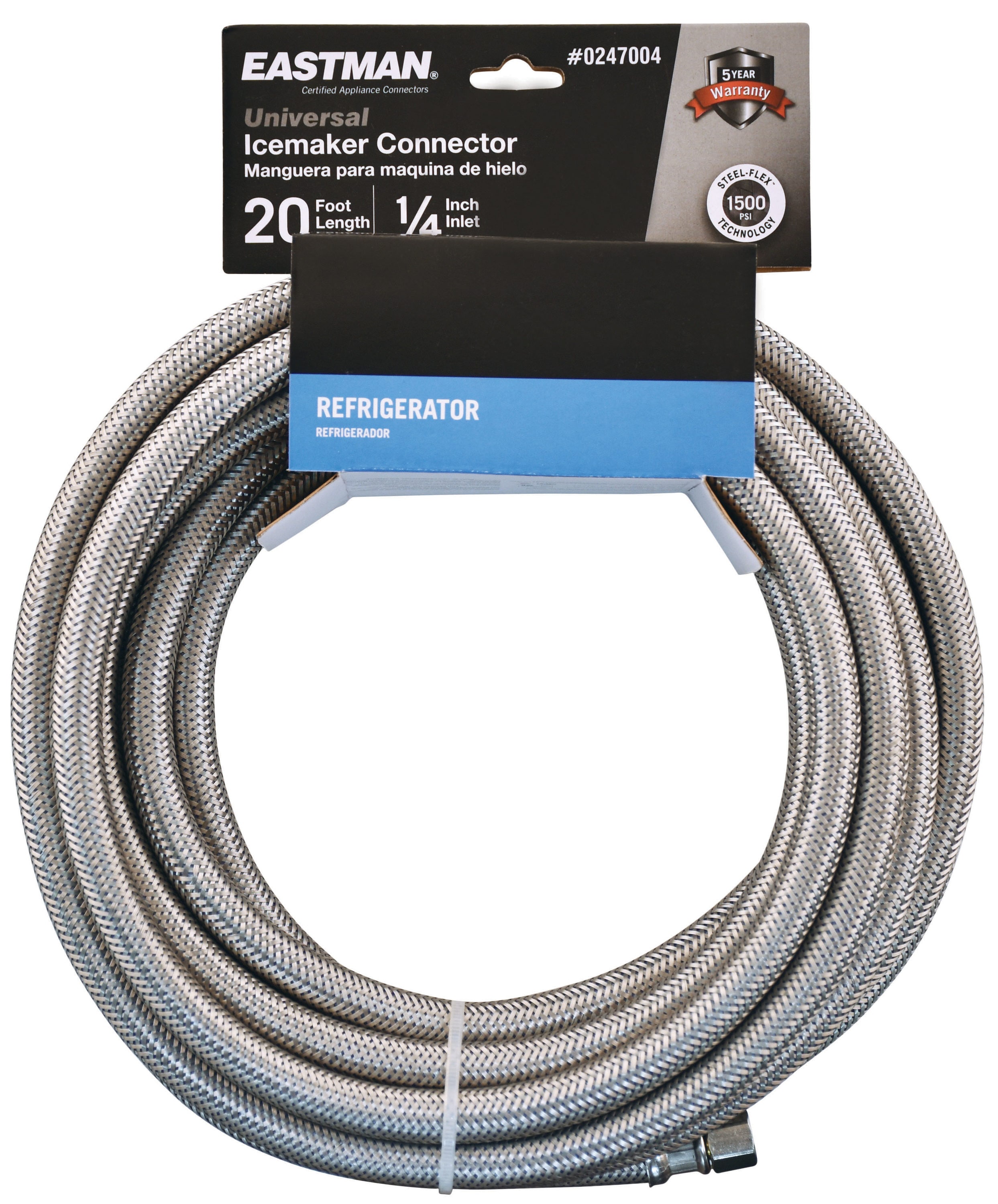 Pure-Flow Braided Stainless Steel Icemaker Water Connector 60 5' X1/4 Compression