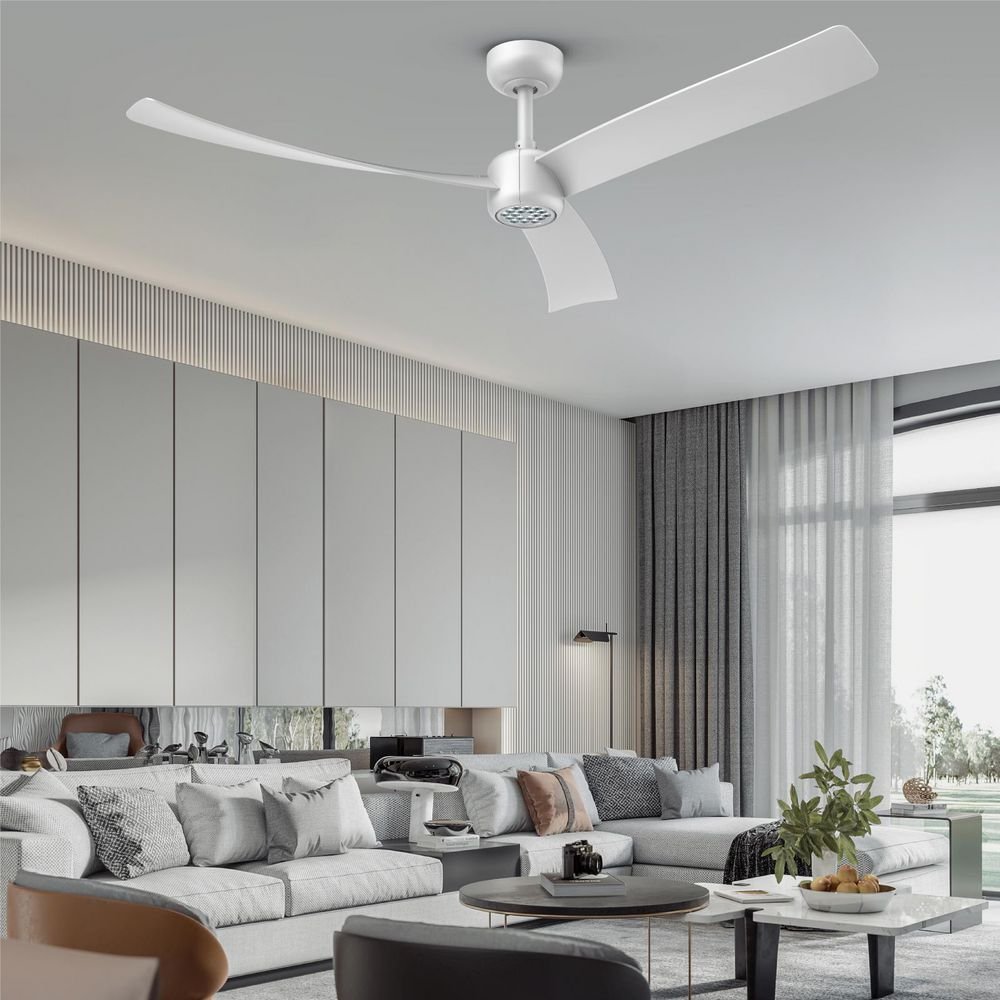 TALOYA 52-in Modern White Ceiling Fan with Integrated Dimmable 3 CCT LED Light Remote Control Included Reversible DC Motor 6-in Downrod High Airflow Blade Style for Living Rooms Offices and Covered Patios