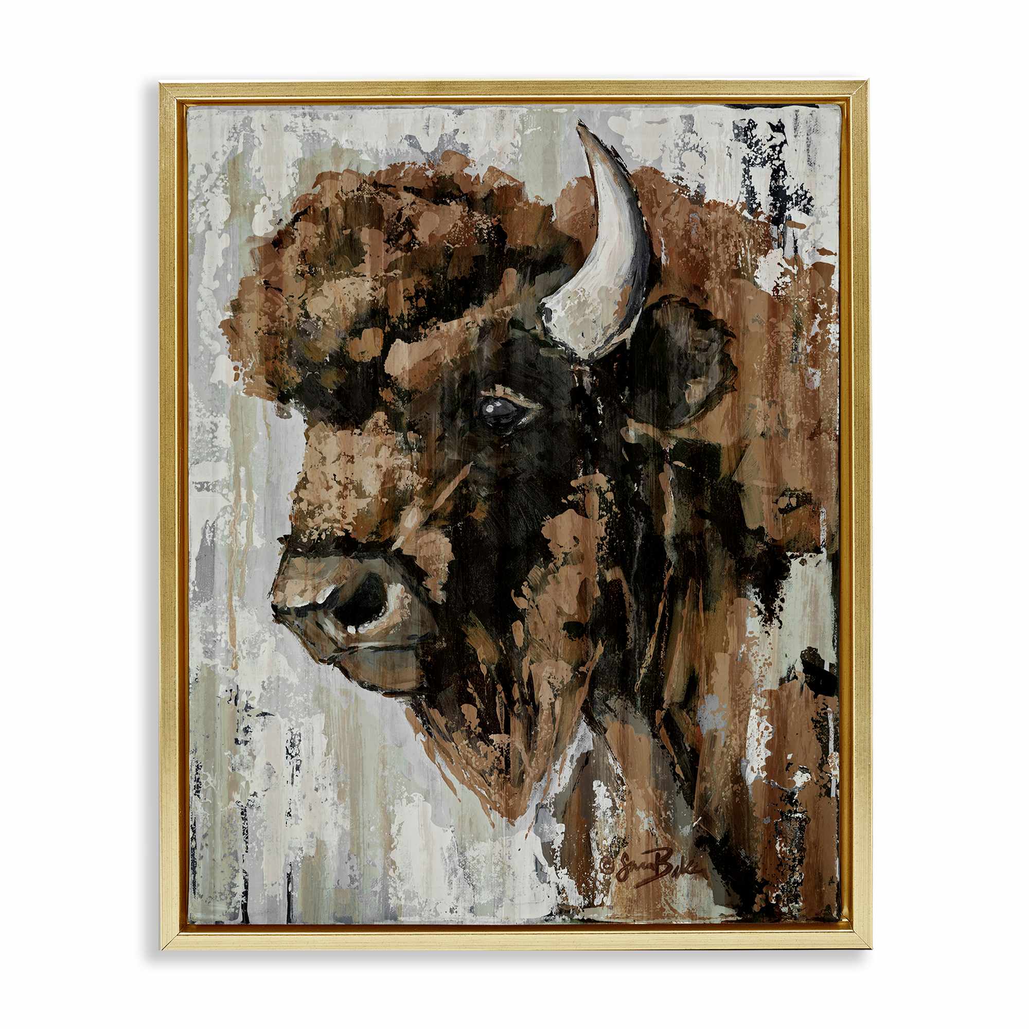 Stupell Industries BS-674-FFG-16X20 Abstract Bison Visage Gold Framed Floater Canvas Wall Art By Sara Baker 17 x 21