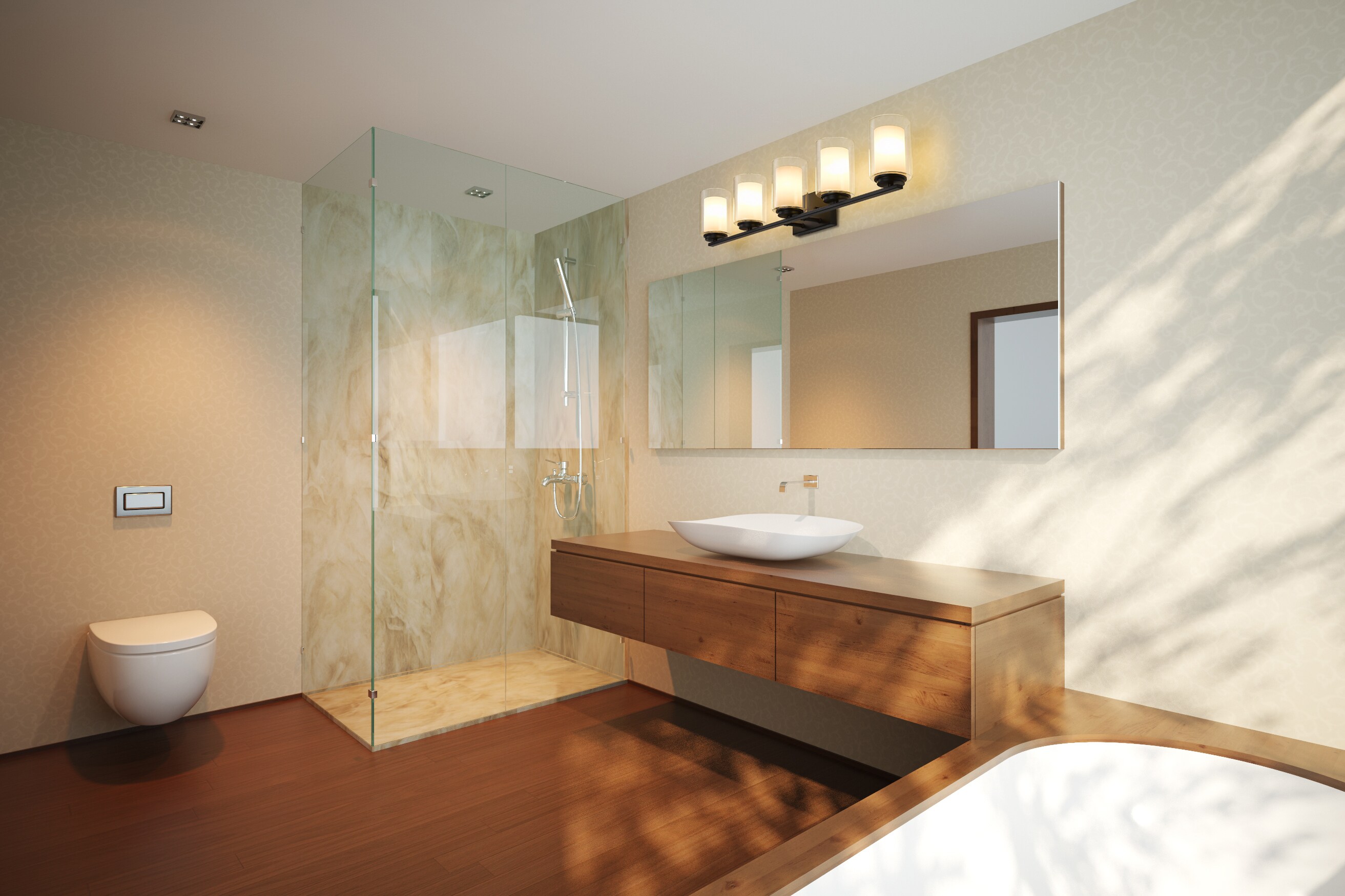 Matte Black 5-Light Cylinder Glass Vanity Light