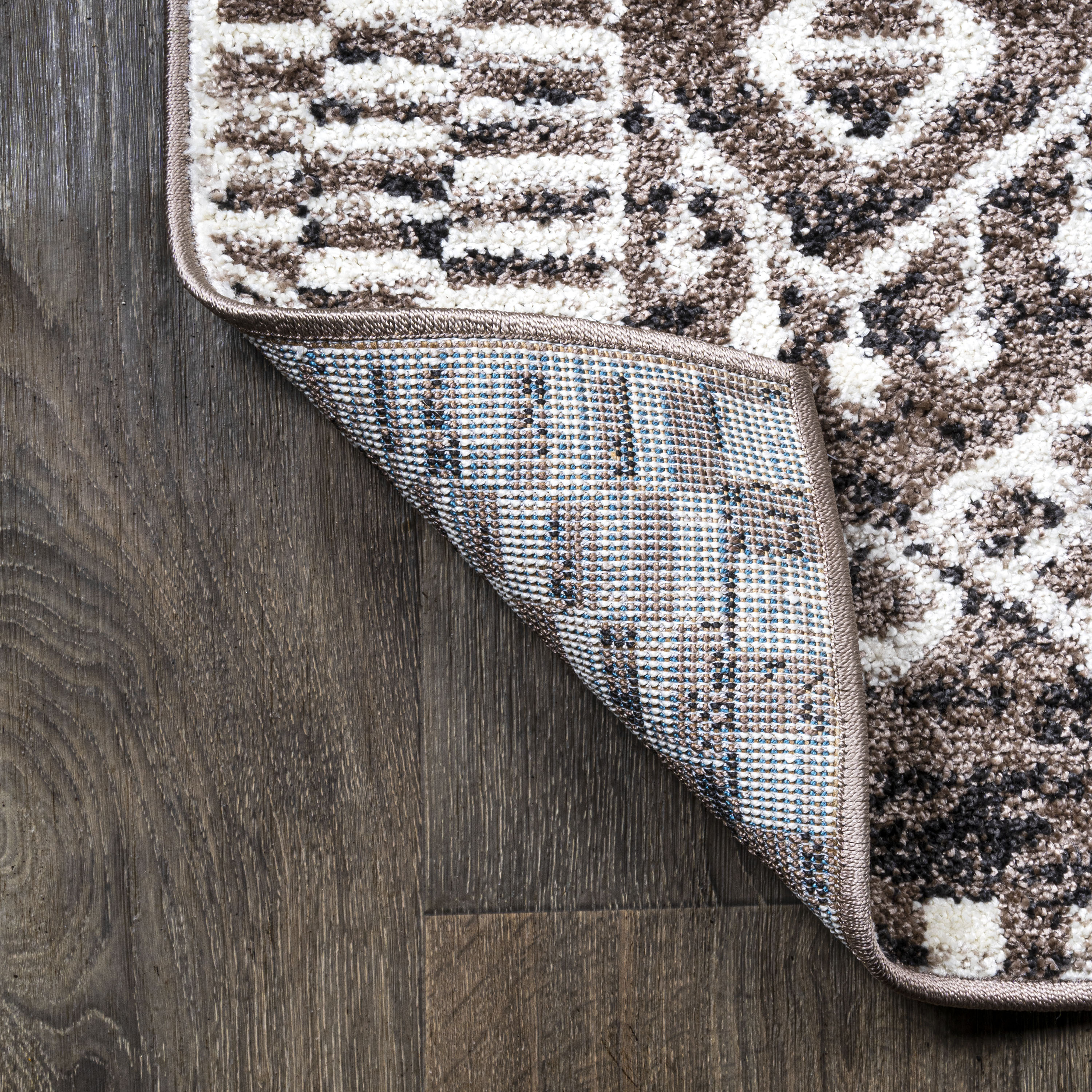 Ivory and Brown Moroccan-Inspired Easy-Care Area Rug