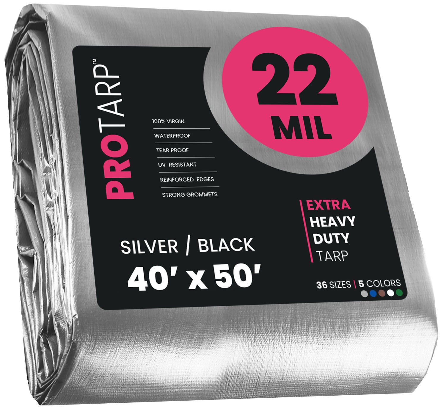 40 ft. x 50 ft. 22 Mil Heavy Duty Polyethylene Tarp, Waterproof,Rip and Tear Proof PROTARP Color: Silver/Black