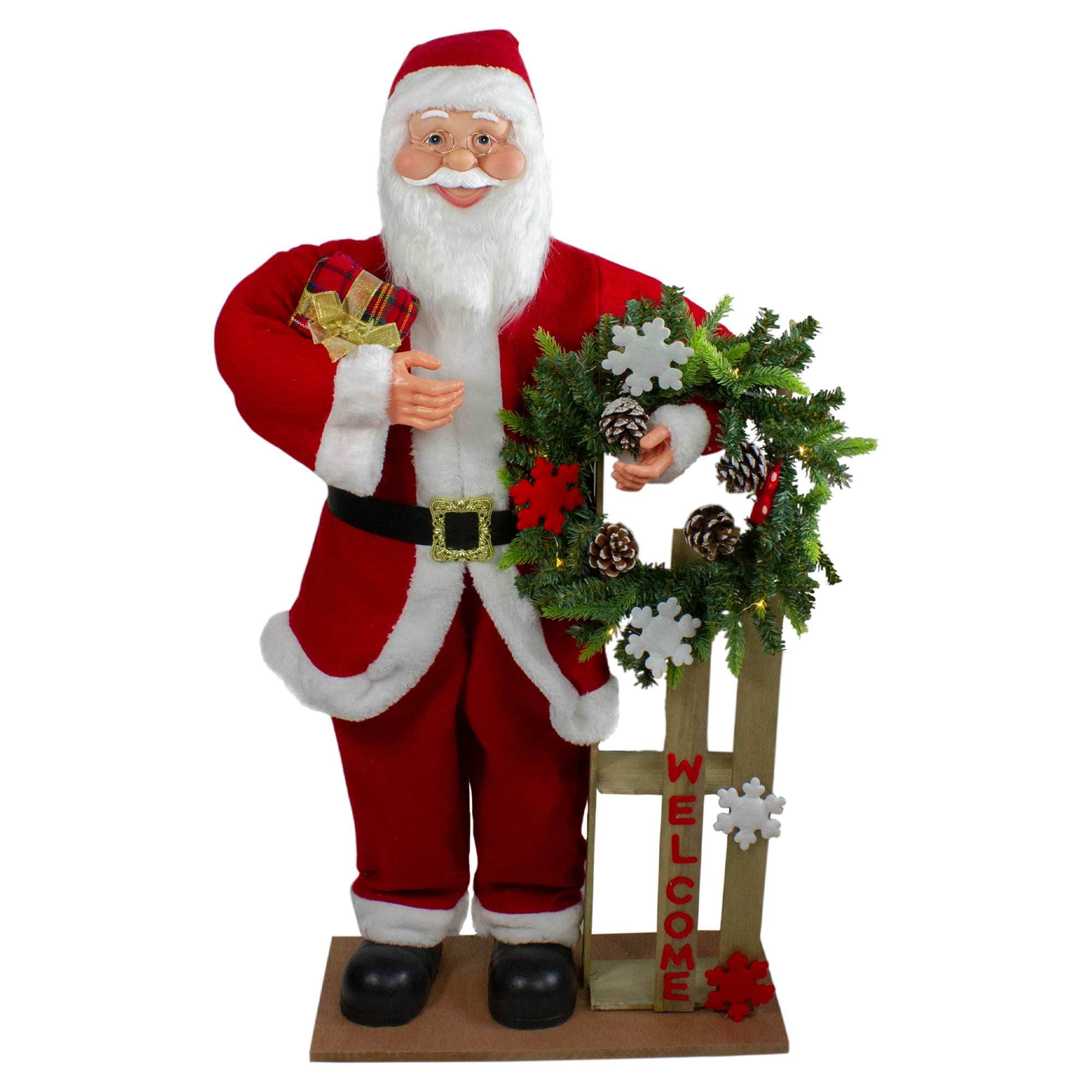 Northlight - 3 feet Santa Claus Holding a Wooden Sleigh Welcome Christmas Sign