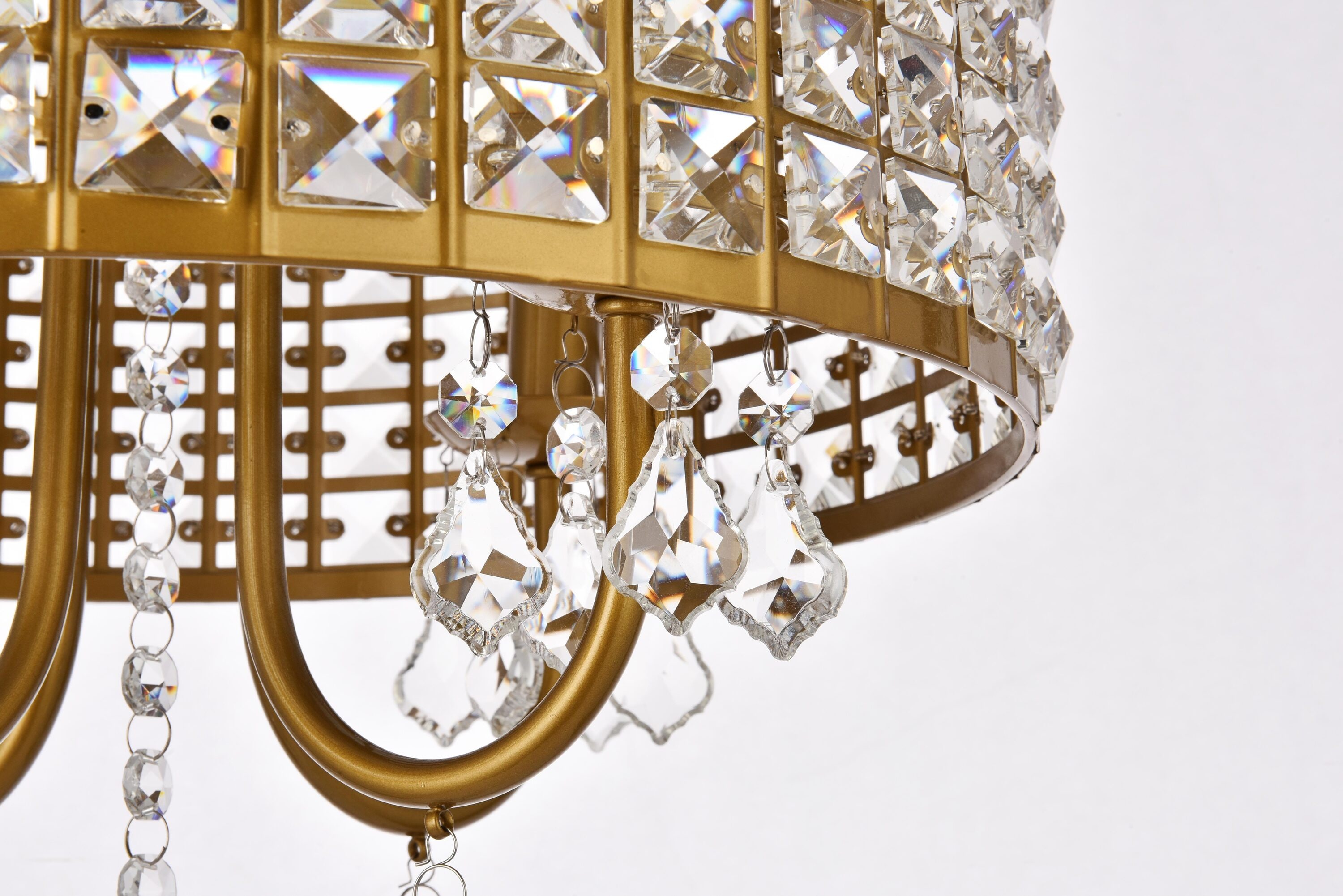 Elegant Brass and Crystal Lattice Drum Pendant Light