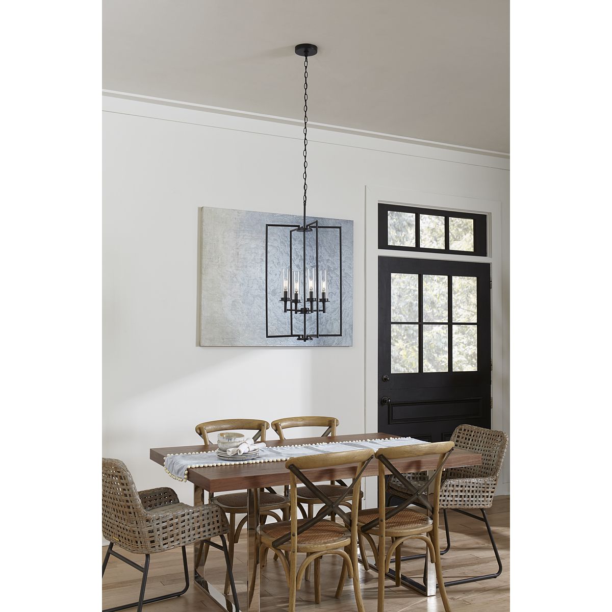 Progress Lighting Kellwyn 4-Light Brushed Nickel Transitional Clear Glass Lantern Medium Hanging Pendant Light