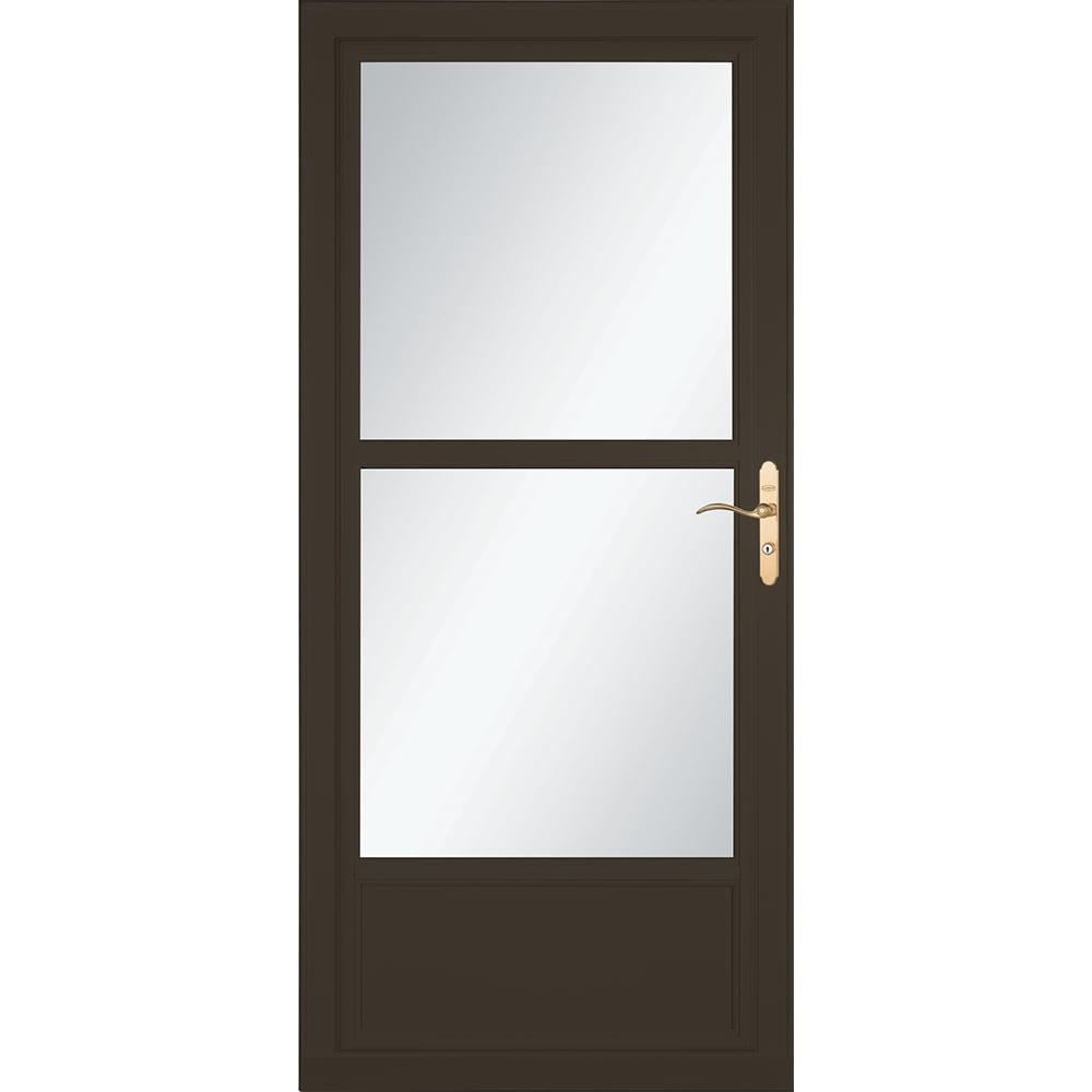 Tradewinds Selection 32-in x 81-in Elk Mid-view Retractable Screen Aluminum Storm Door with Polished Brass Handle in Brown | - LARSON 1460604107