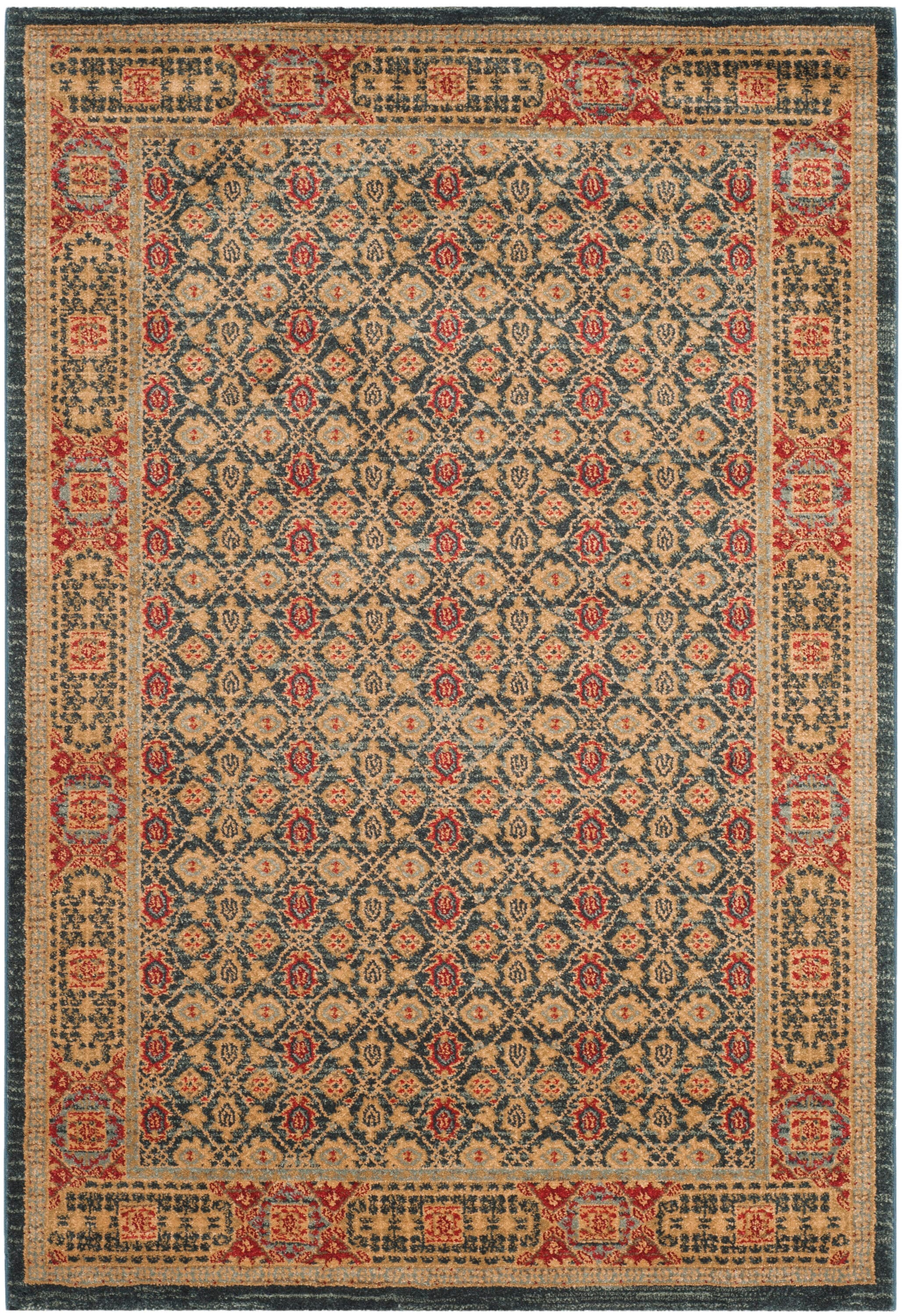 Light Blue and Red Synthetic Reversible Area Rug 4' x 5'7"