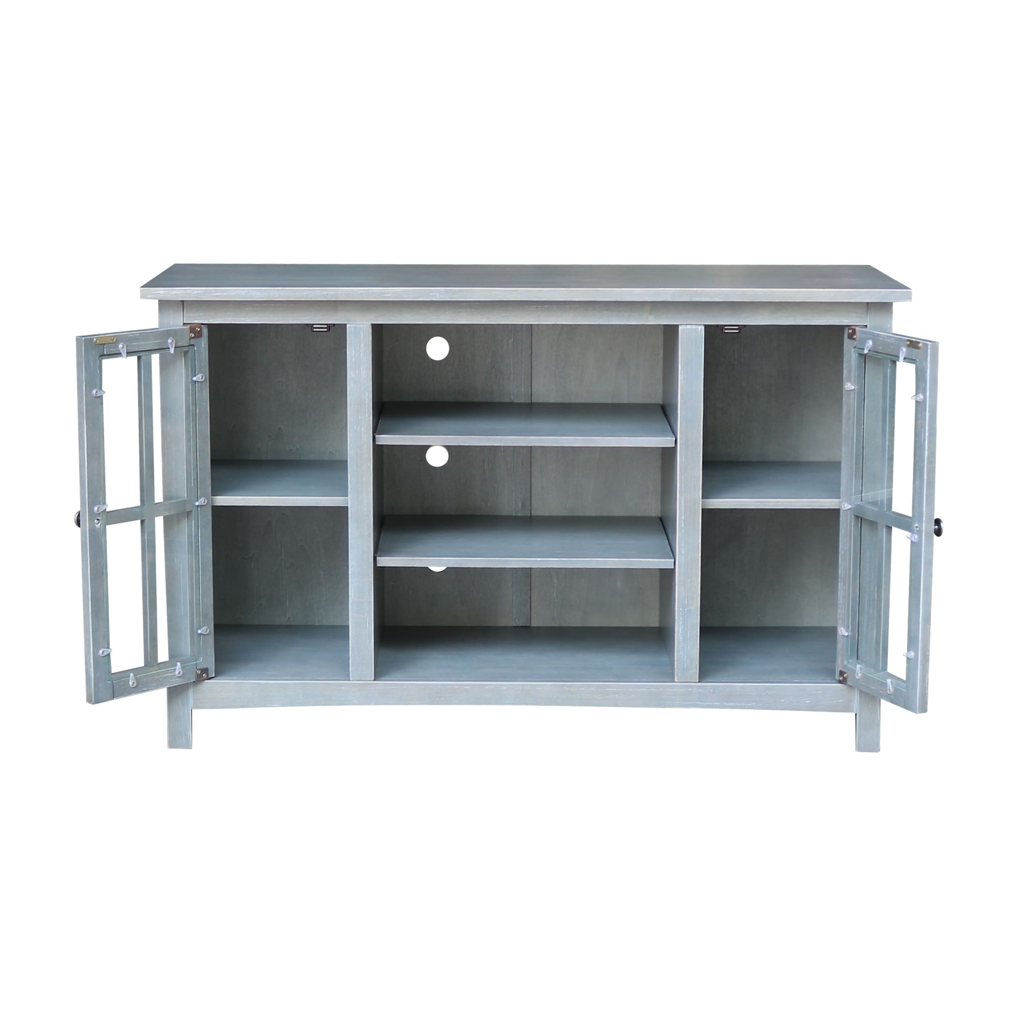 Heather Grey-Antique Solid Wood TV Stand with Cabinet Storage