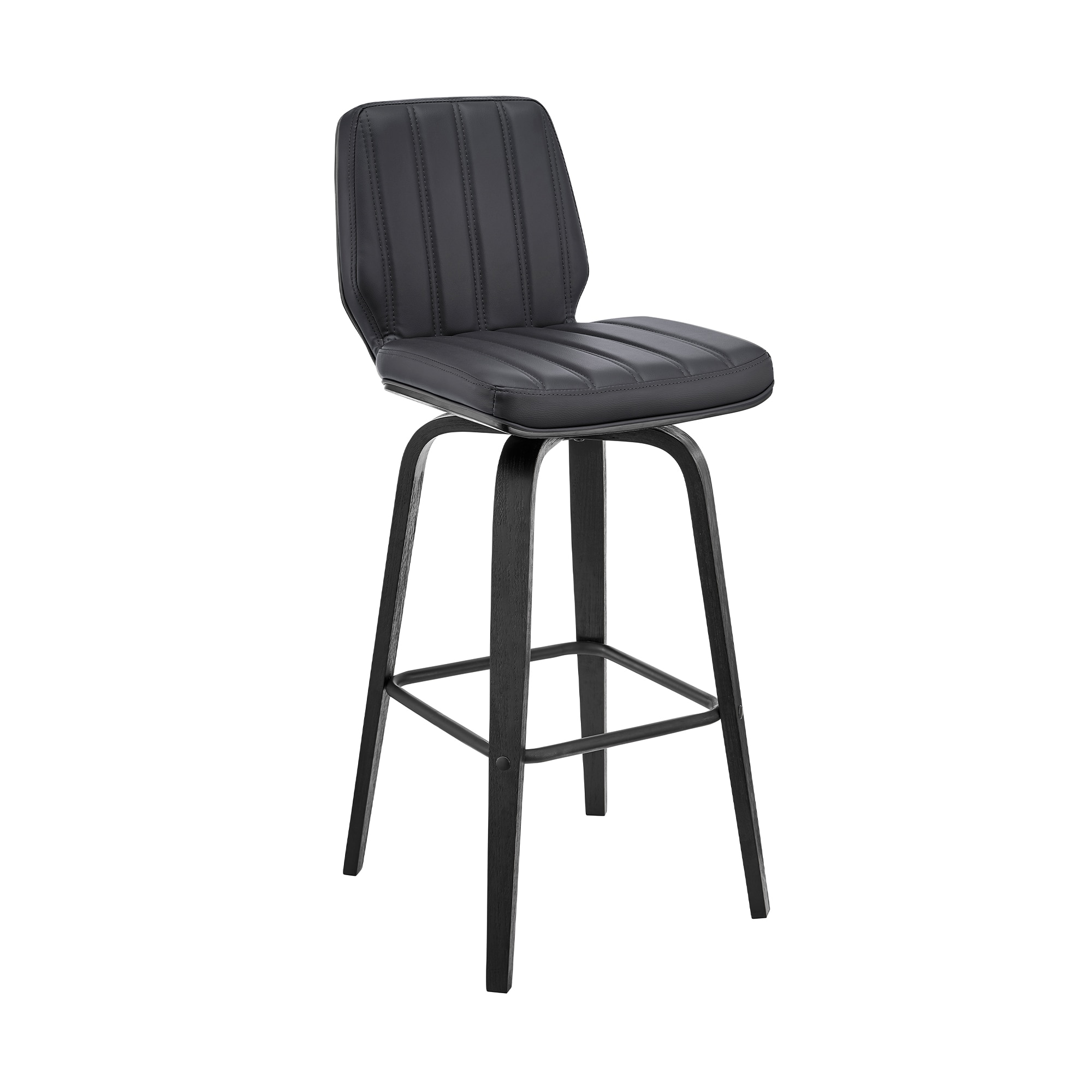 Armen Living LCRNBABLGR30 Black 30.0-in H Bar height Square seat Upholstered Swivel Wood Bar Stool and Back