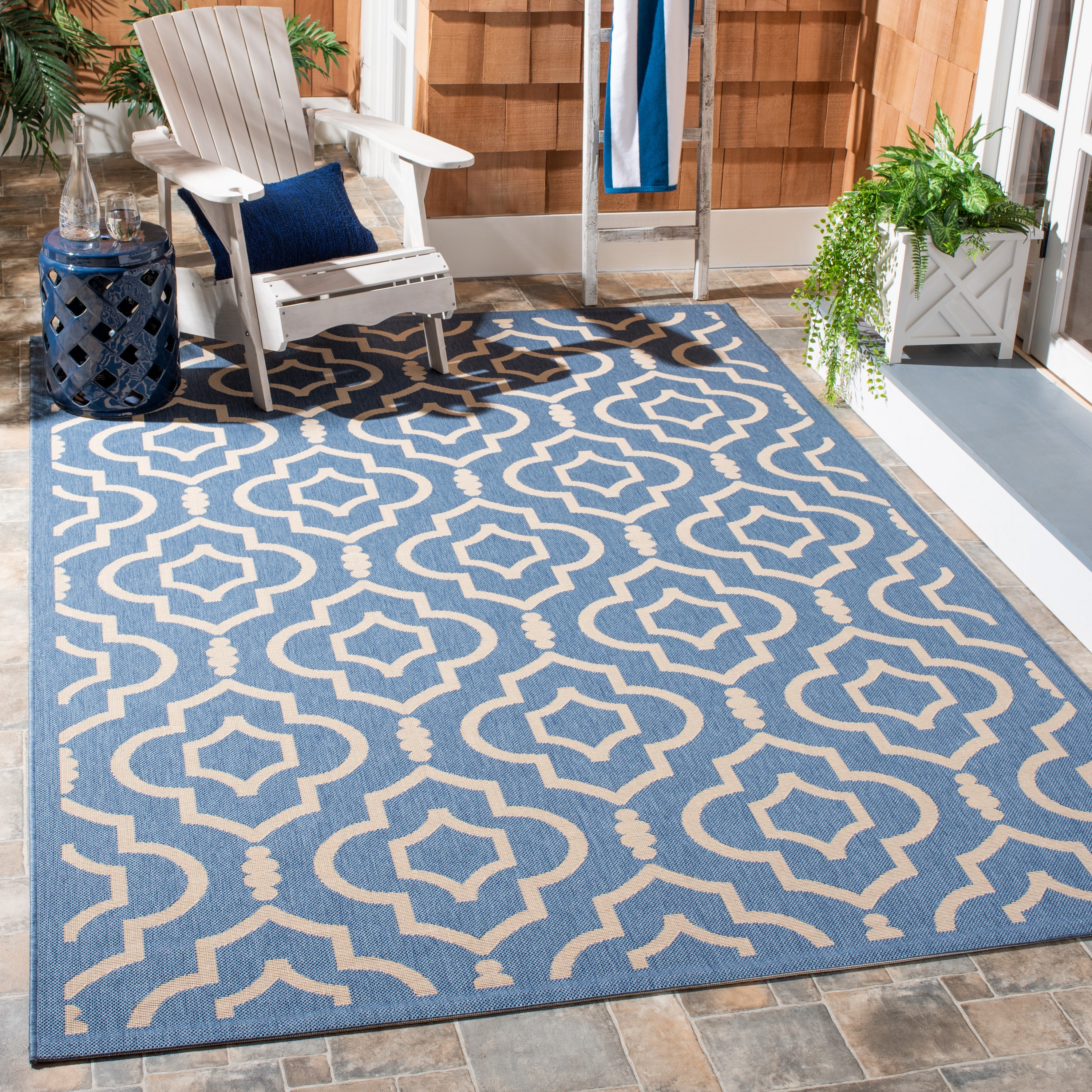 Safavieh CY6926-243-8 Courtyard Olina 8 x 11 (ft) Loomed Polypropylene Blue/Beige Rectangular Indoor/Outdoor Abstract Area rug