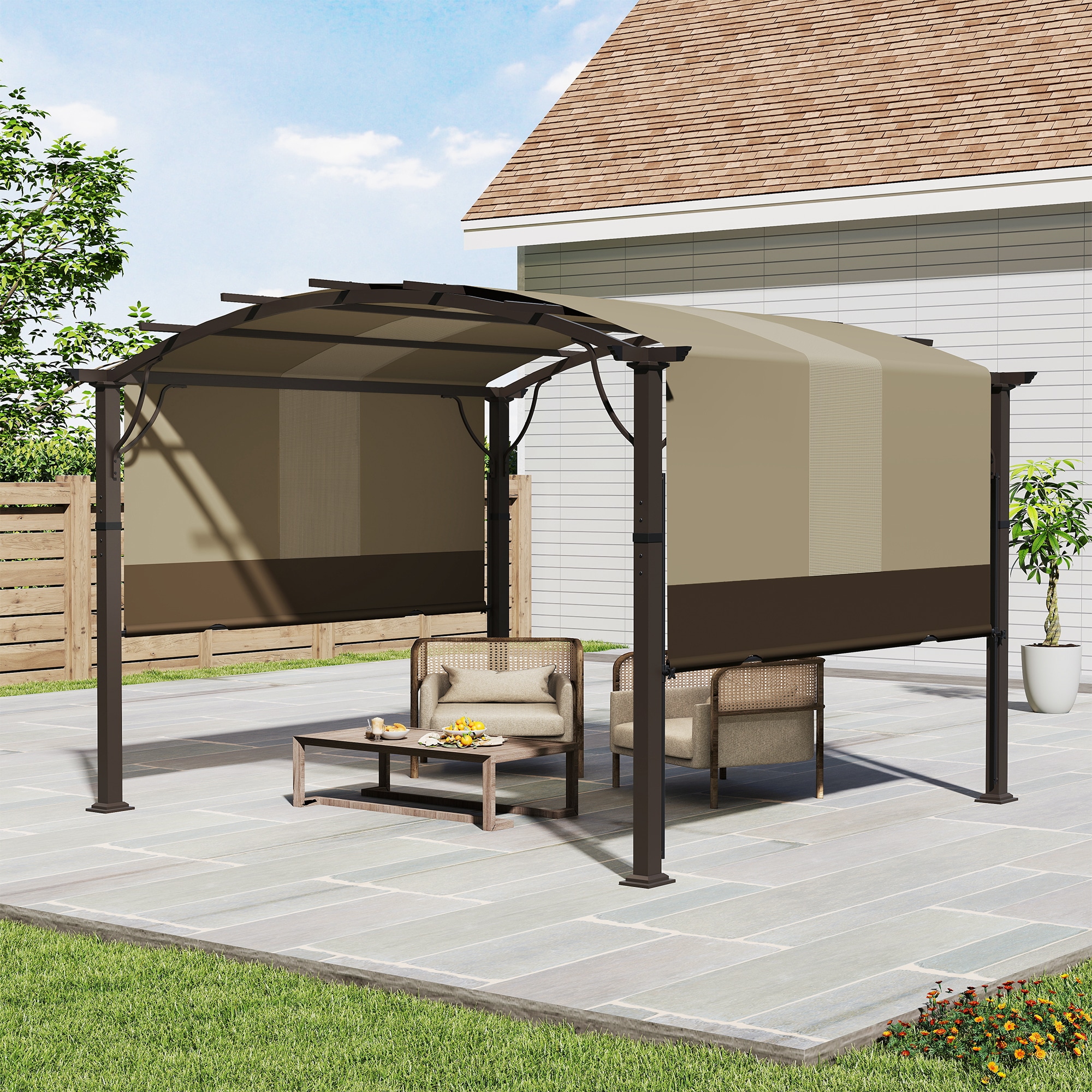 ChillPavilion - 10-ft W x 10-ft L x 7-ft 3-in H Brown Metal Freestanding Pergola with Canopy