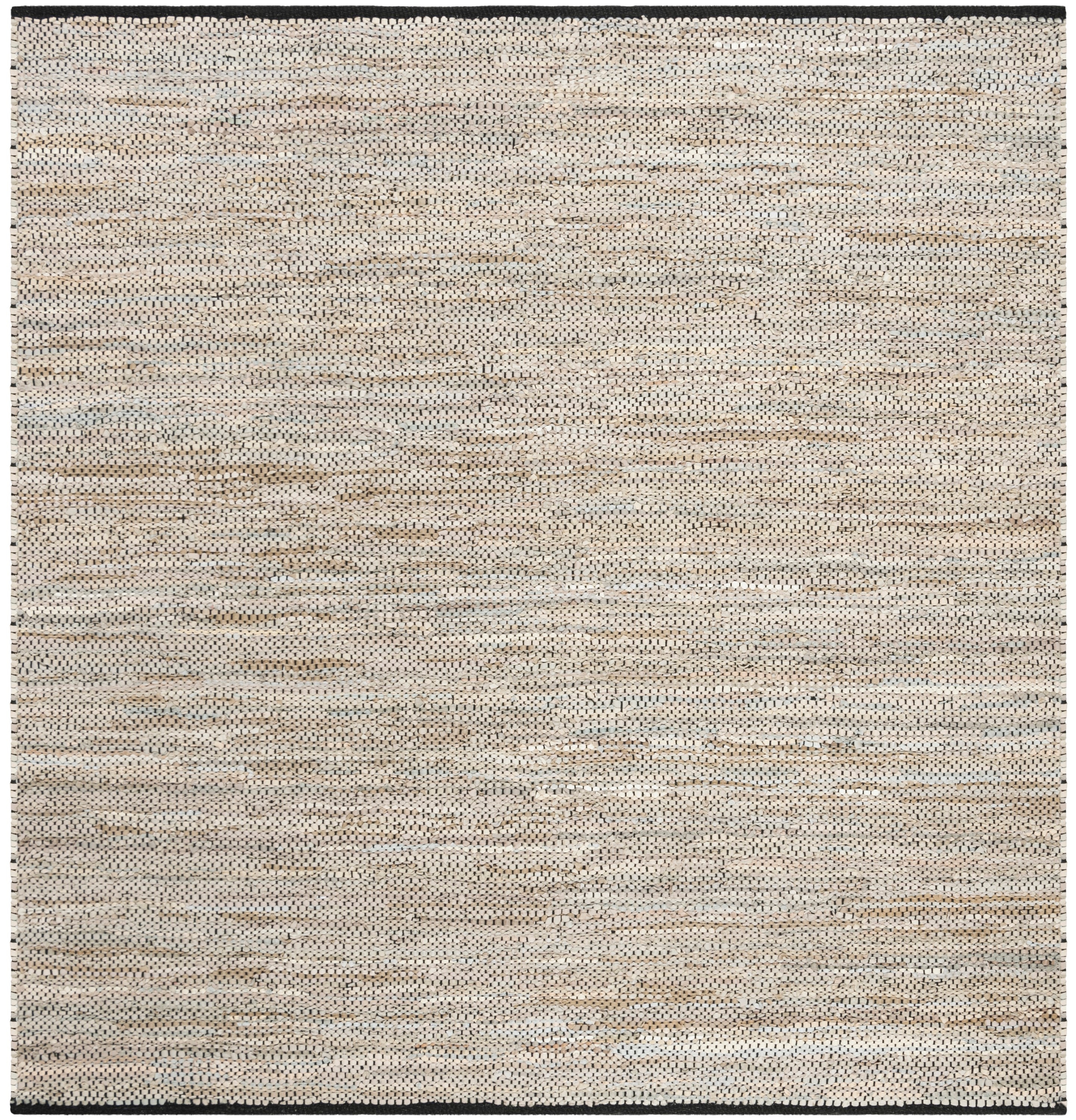 Beige 6' Square Handmade Leather Flat Woven Area Rug