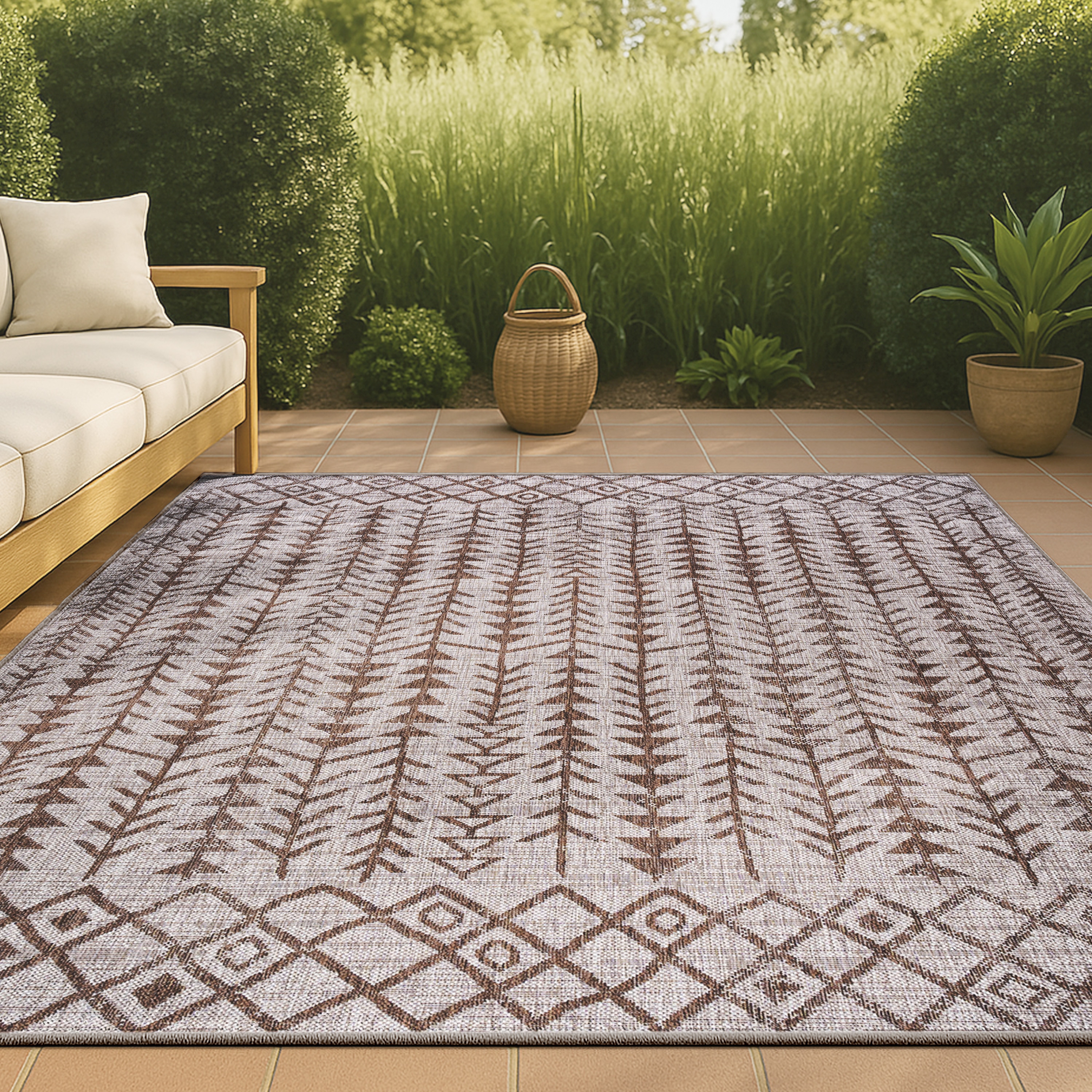 JONATHAN  Y SMB132A-4 Santa Monica Tokay 4 x 6 (ft) Loomed Polypropylene Beige/Brown Rectangular Indoor/Outdoor Trellis Bohemian/Eclectic Area rug