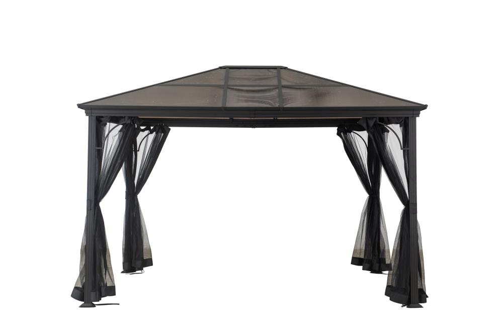 Sunjoy Matte Black Metal Rectangle Screened Gazebo (Exterior: 9.8-ft X ...