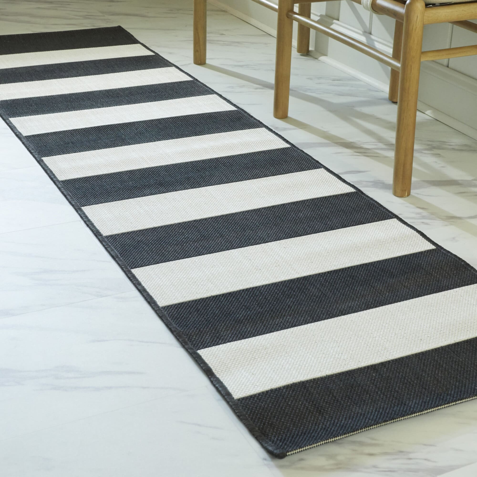 Aleah Charcoal Stripe Flat Woven Synthetic Rug 2' x 7'