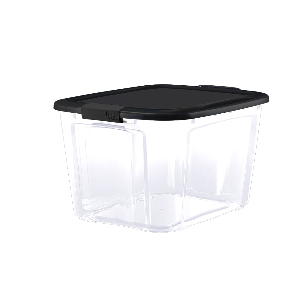 Bella Storage Solution 18-Gallons (69-Quart) Clear Bottom Solid Black Lid  Black Locks Tote with Latching Lid at