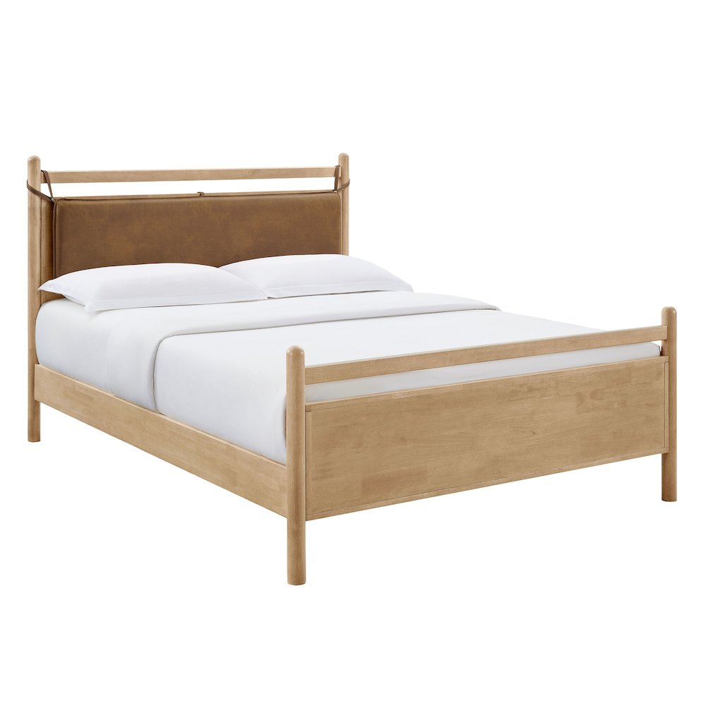 Modway  Leni Queen Size Vegan Leather and Wood Platform Bed Frame in Light Oak Canyon