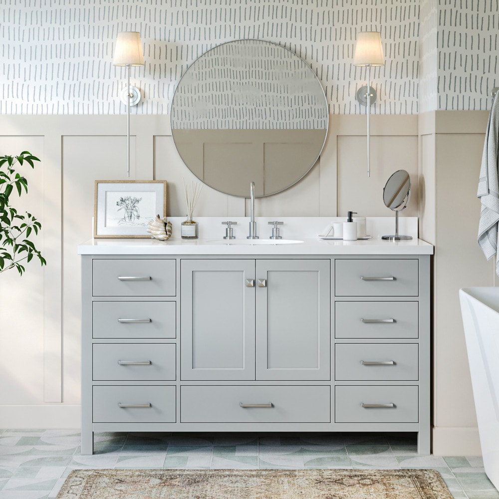 ARIEL A061SWQOVOGRY Cambridge 61-in Grey Undermount Single sink Bathroom Vanity with Pure White Quartz Quartz Top