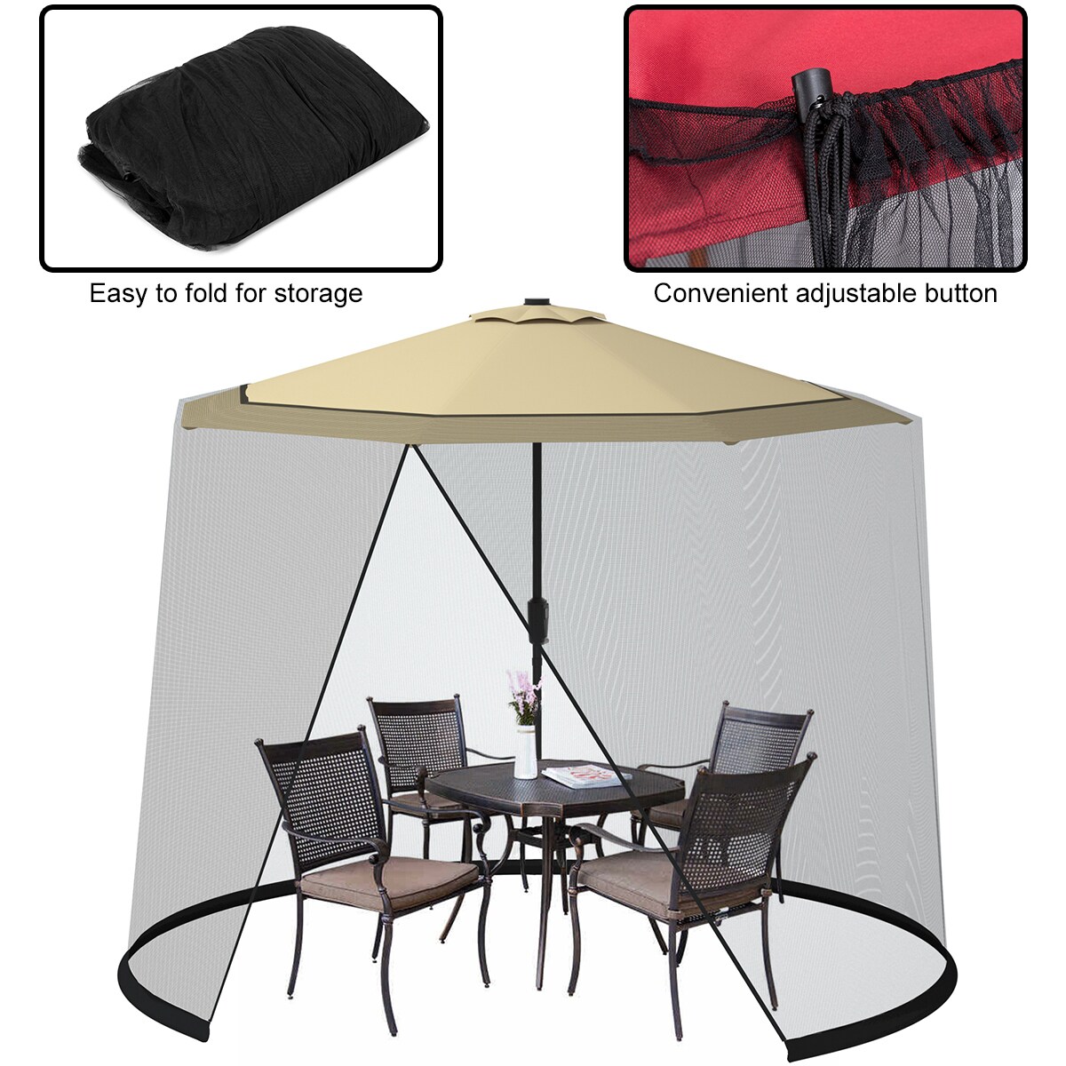 Clihome Durable and Waterproof Black Patio Umbrella Mosquito Net