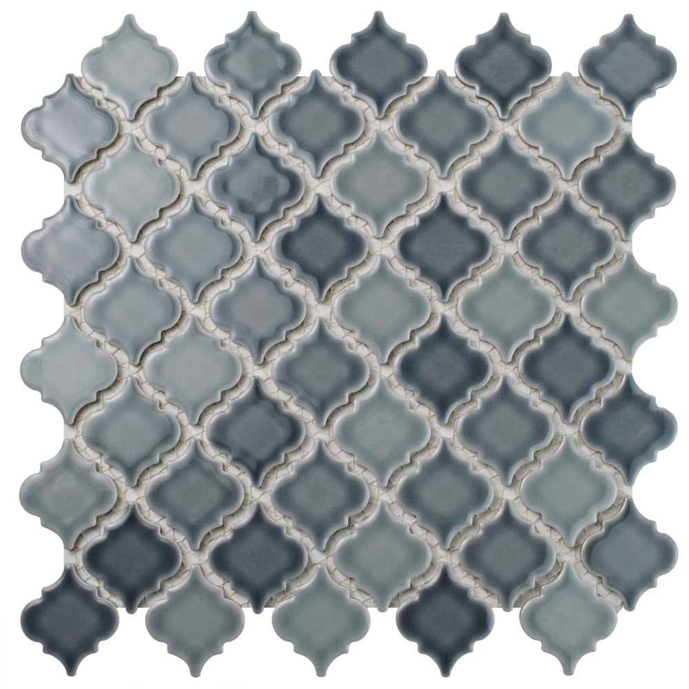 Affinity Tile FKOLTRJ2 Hudson Tangier Stillwater 12-in x 13-in Glossy Porcelain Stone Look Arabesque Mosaic Floor and Wall Tile (11-sq. ft/ Carton)