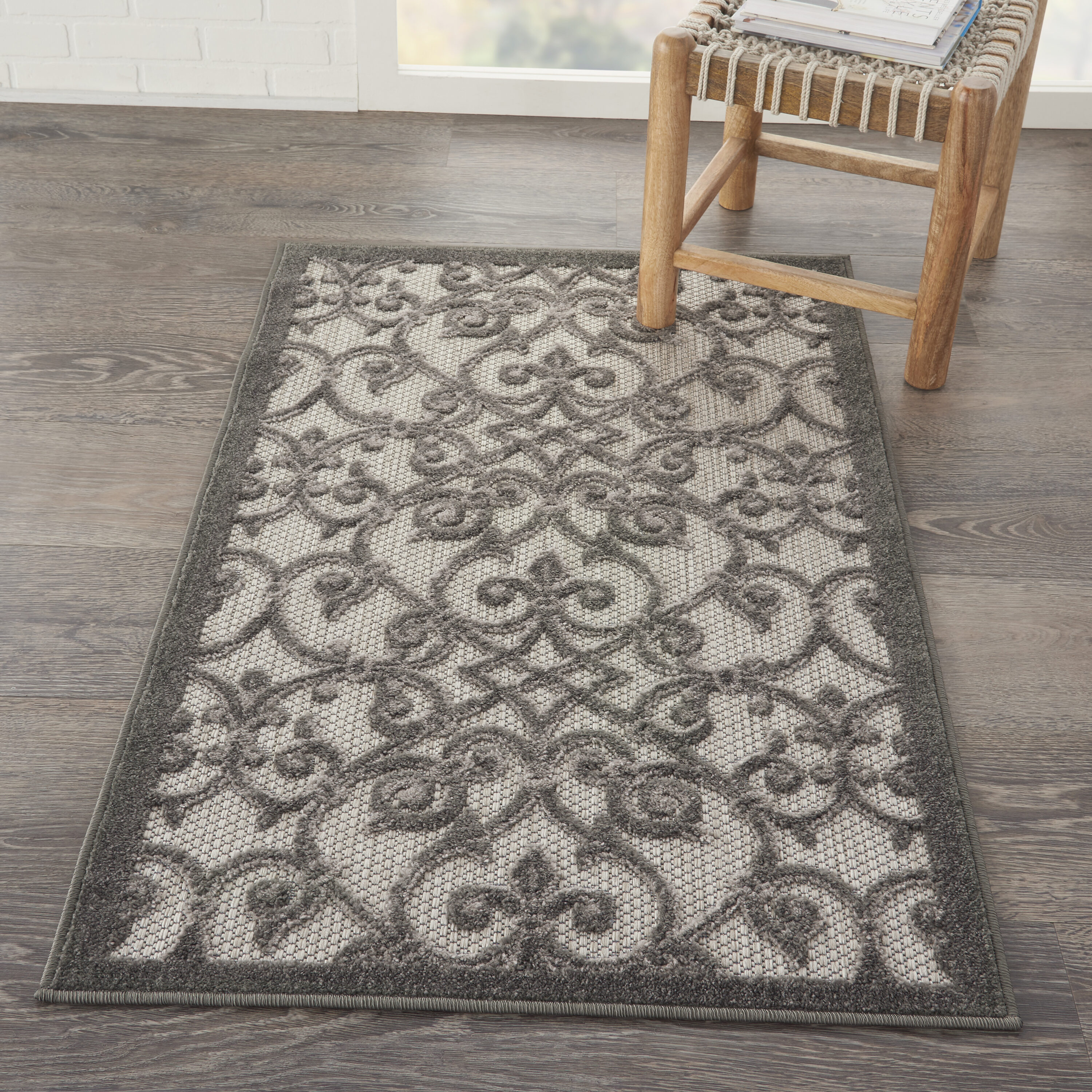 Nourison 99446739544 Aloha 3 x 4 (ft) Loomed Polypropylene Grey/charcoal Rectangular Indoor/Outdoor Abstract Area rug
