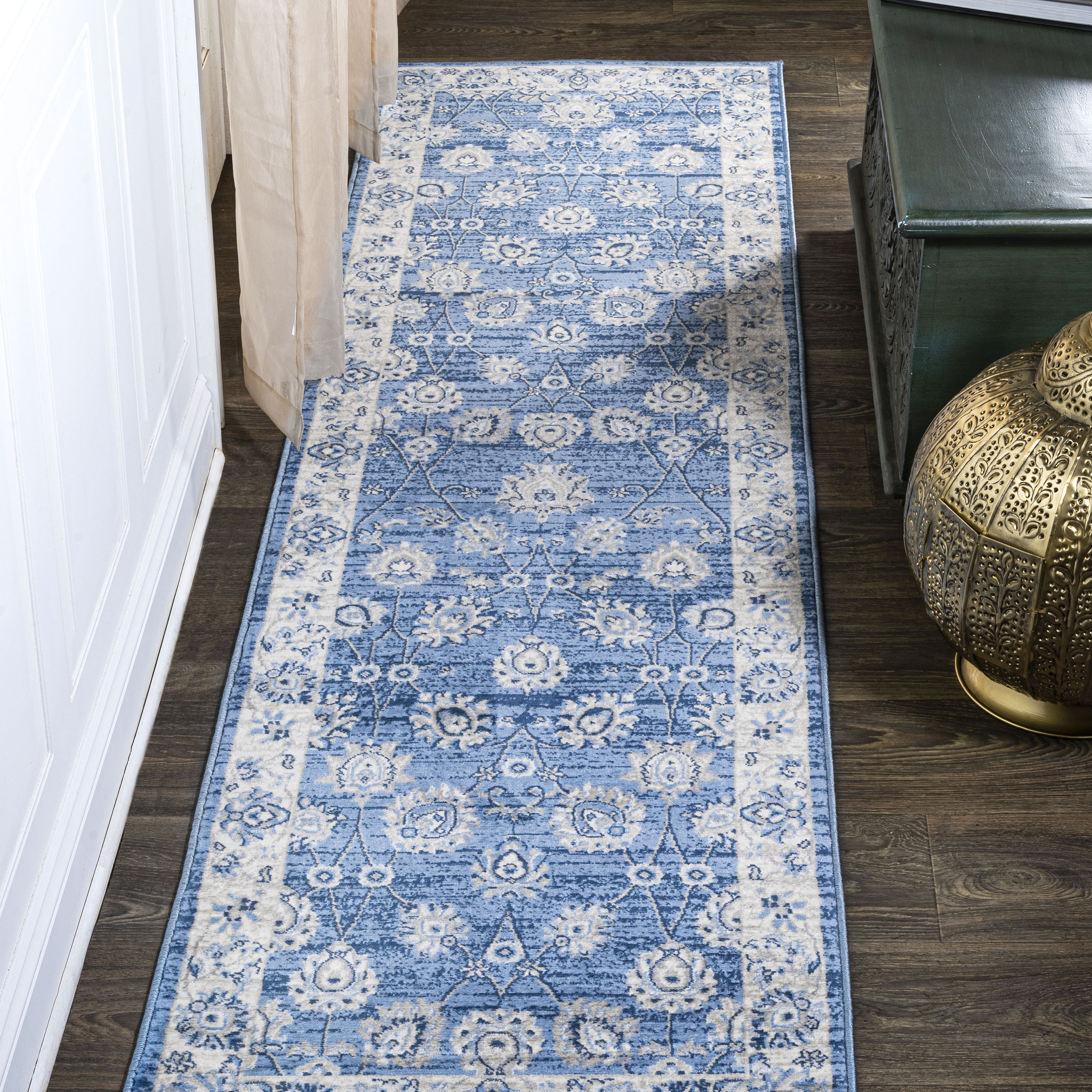 JONATHAN  Y MDP101E-28 MODERN PERSIAN Vintage Moroccan 2 x 8 (ft) Loomed Polypropylene Blue/Ivory Rectangular Indoor Medallion Persian Runner rug