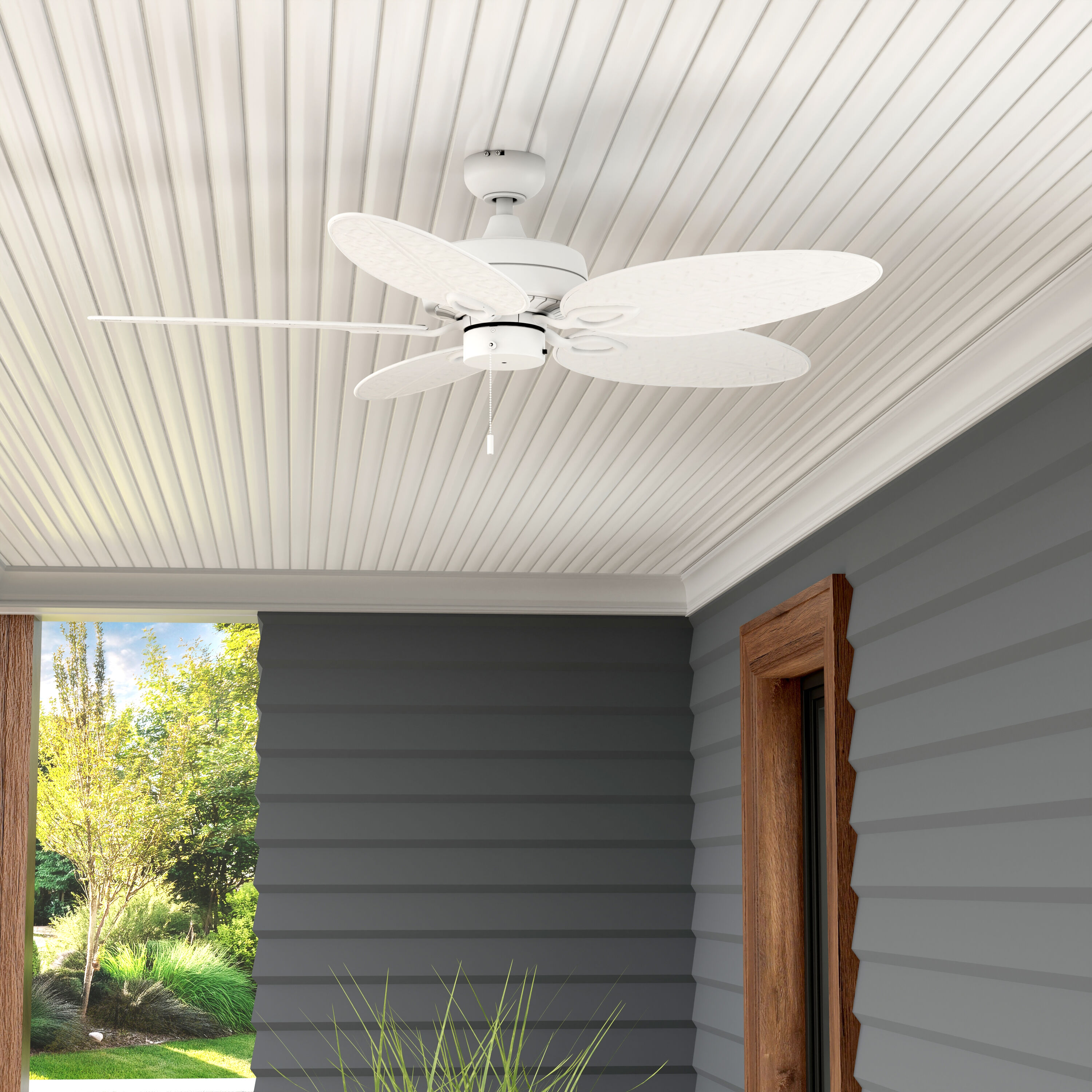 Harbor Breeze WCK52LMW5D Tilghman II 52-in Outdoor Downrod or Flush Mount Matte White with Matte White Blades Ceiling Fan Light Kit Compatible ( 5 -Blade )