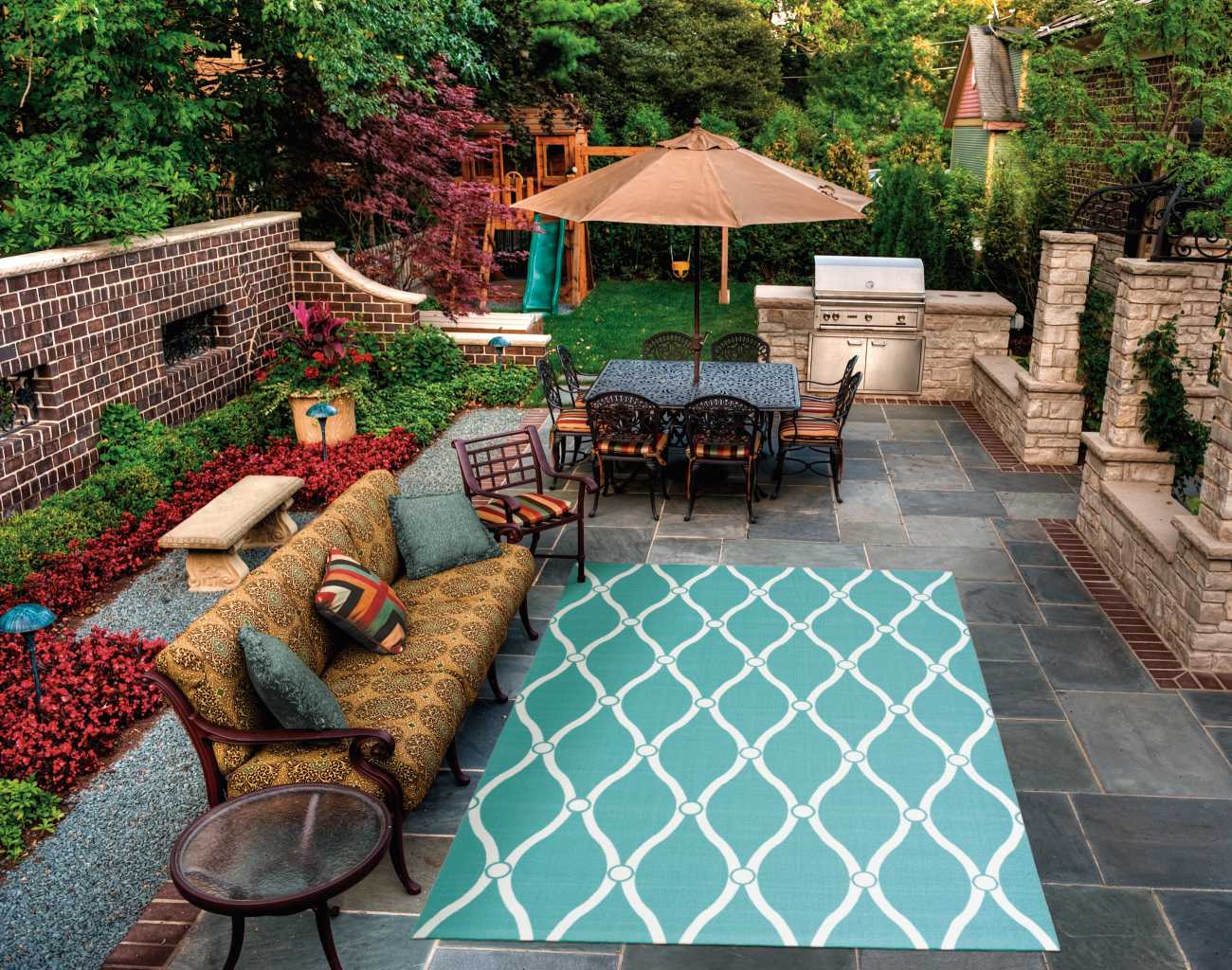 Nourison 99446207746 Home Garden 5 x 7 (ft) Loomed Polyester Aqua Rectangular Indoor/Outdoor Abstract Area rug