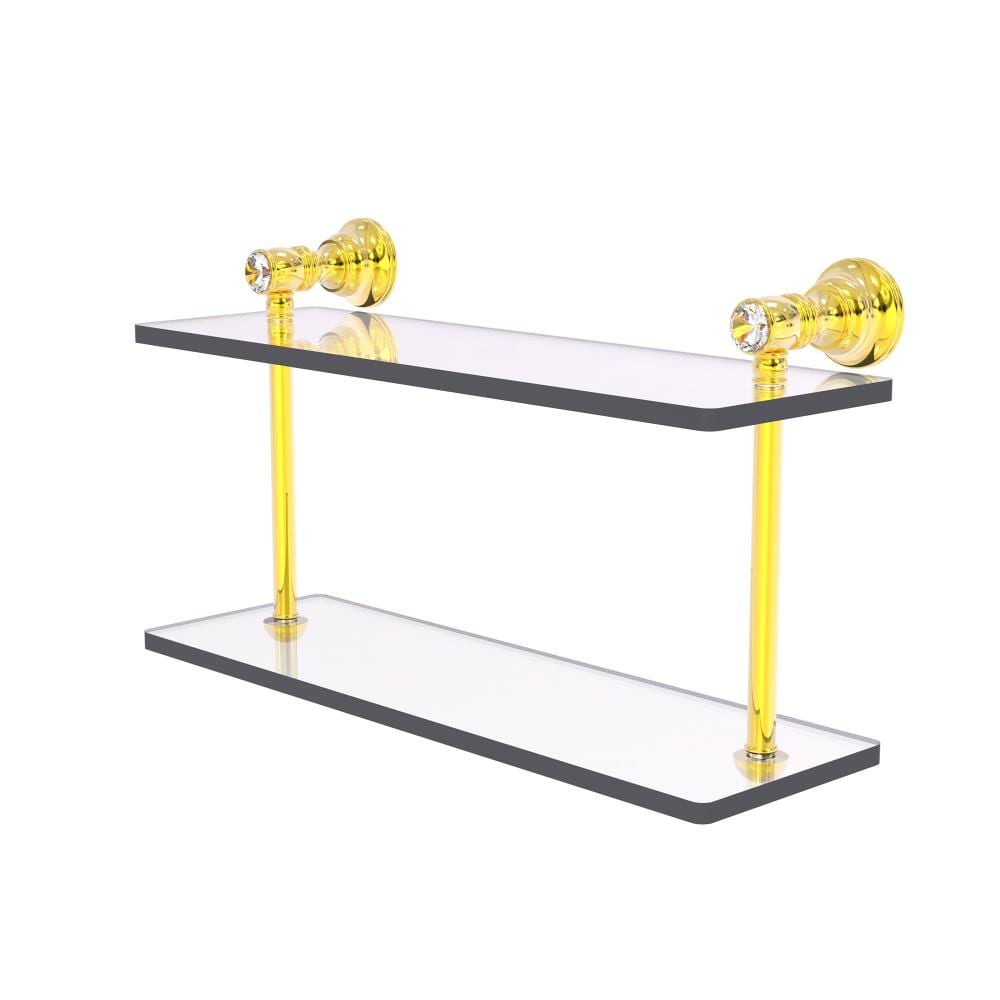 Allied Brass CC-2-16-PB Carolina Crystal Polished Brass 2 -Tier Wall mount Bathroom Shelf ( 16-in x 9.2-in x 5-in )