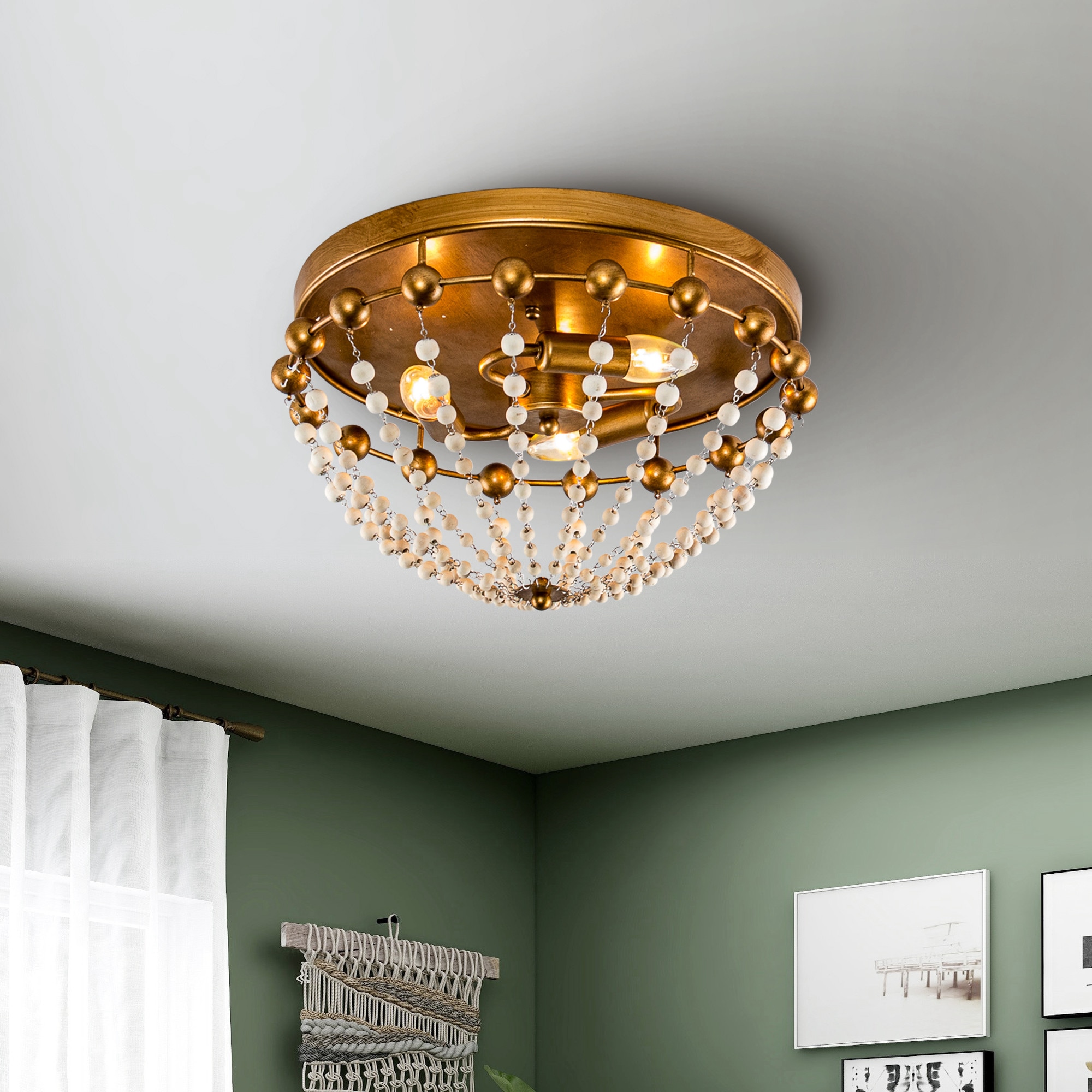 Parrot Uncle BBW9296-3 3 -Light 15.94-in Brushed Gold Flush Mount Light