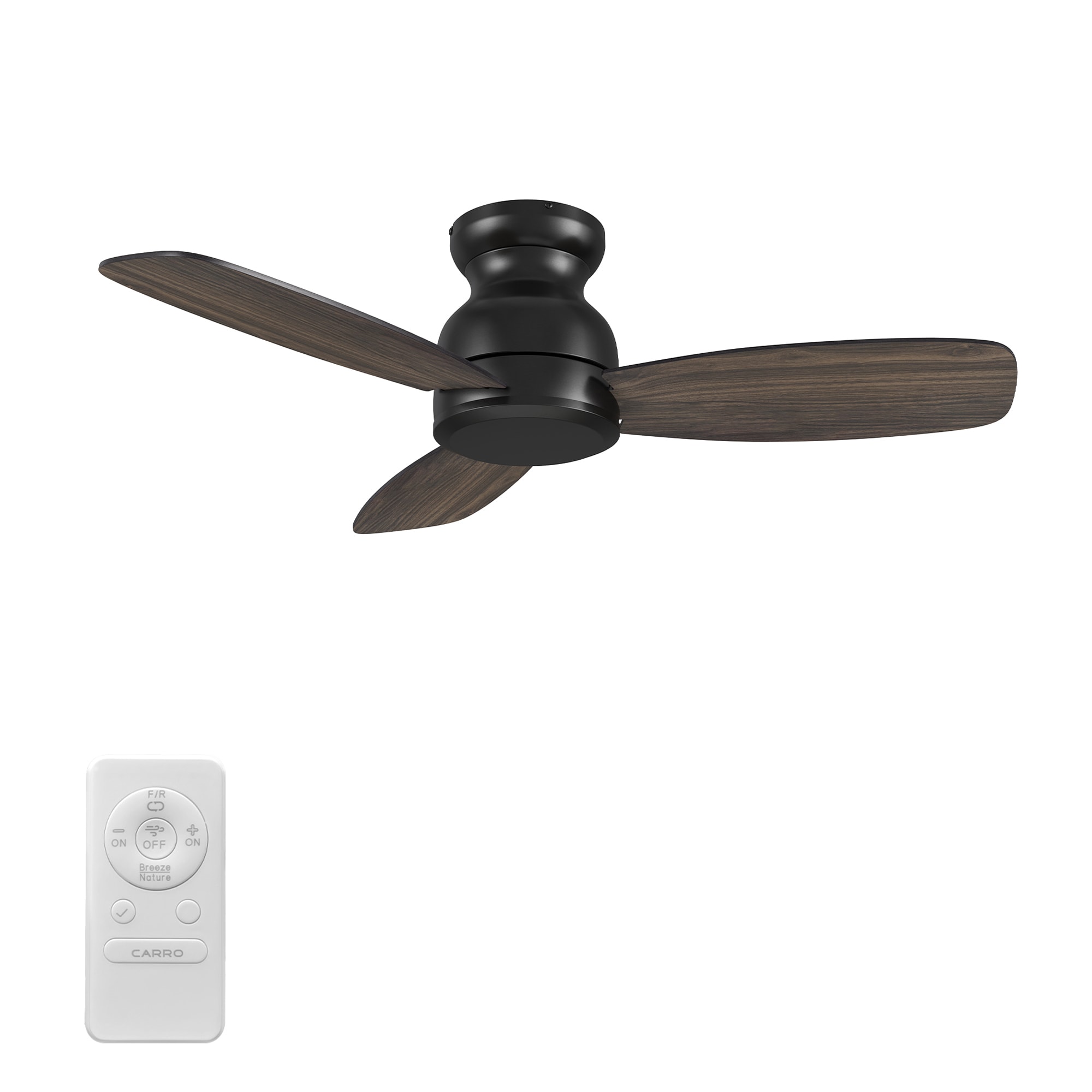 CARRO USA LC443Q-N10-B5-1-FM Osborn 44-in Flush Mount Black with Walnut Blades Ceiling Fan Without Light - Remote Included ( 3 -Blade )