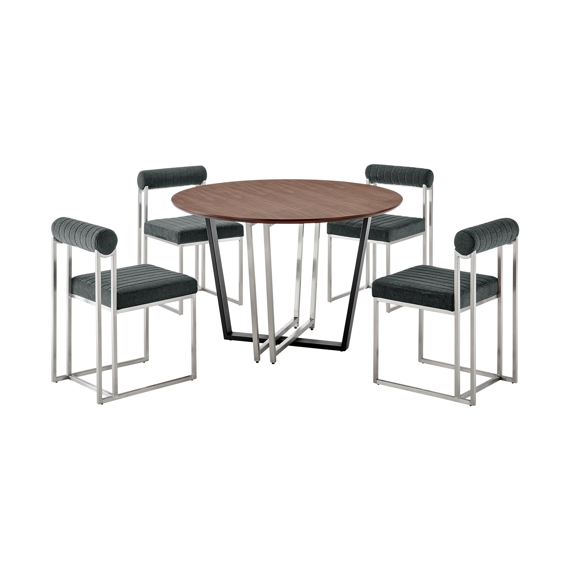 Armen Living SETJO5BSCH Walnut Contemporary/Modern Dining Room Set with Round Table ( Seats 4 )
