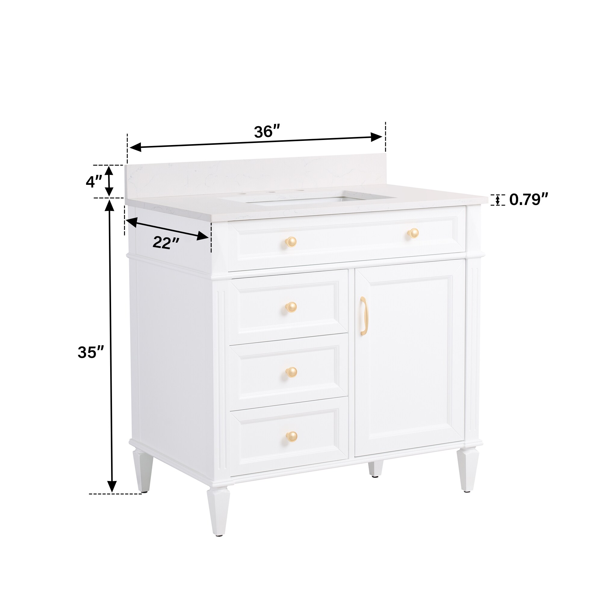 WELLFOR ELISA36QZ-WT Bath-Vanity-Combo - View #3