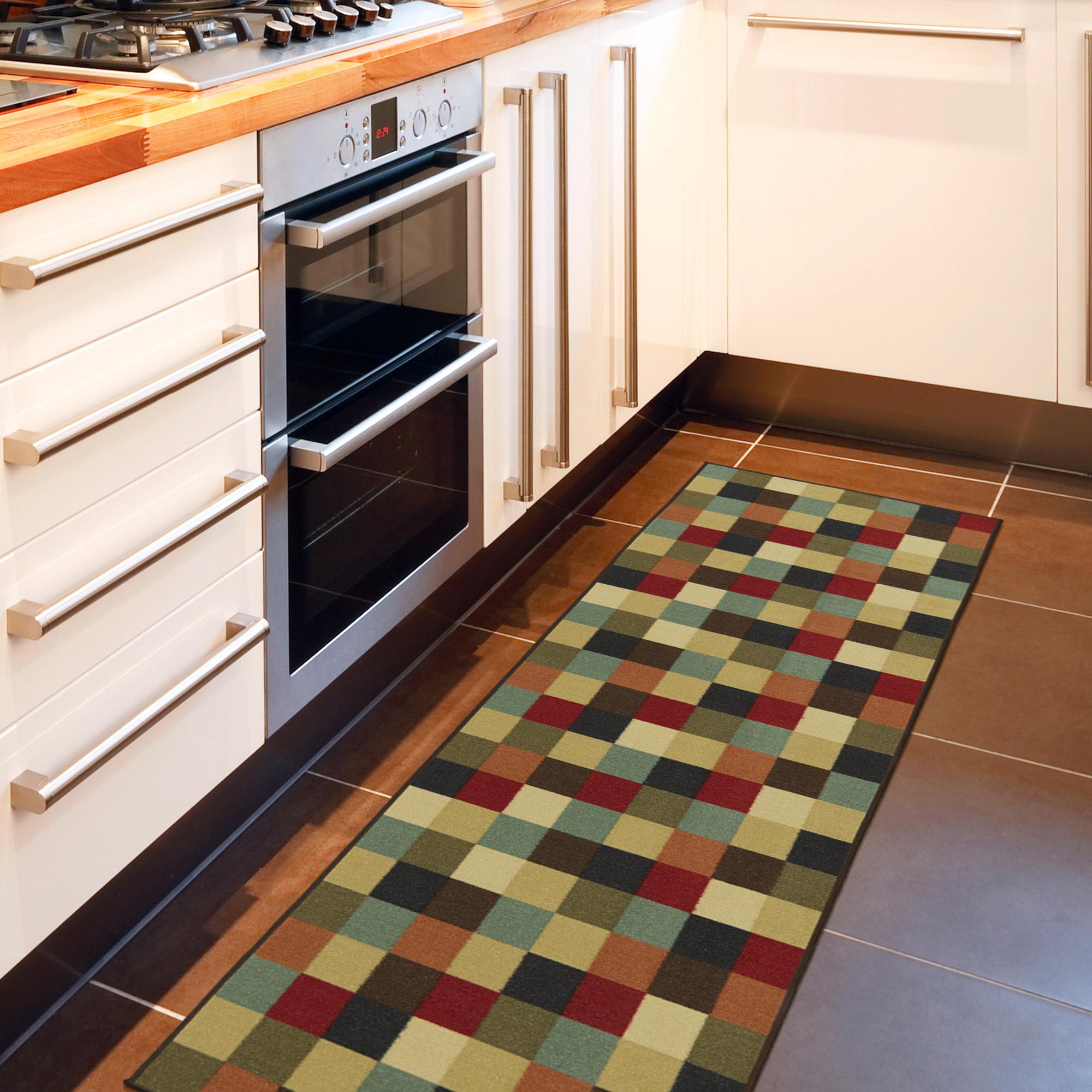 Ottomanson CLS3079-20X59 Checkered Rug For Bedroom, Kitchen Runner 2 x 5 (ft) Loomed Nylon Multicolor Rectangular Indoor Geometric Runner rug