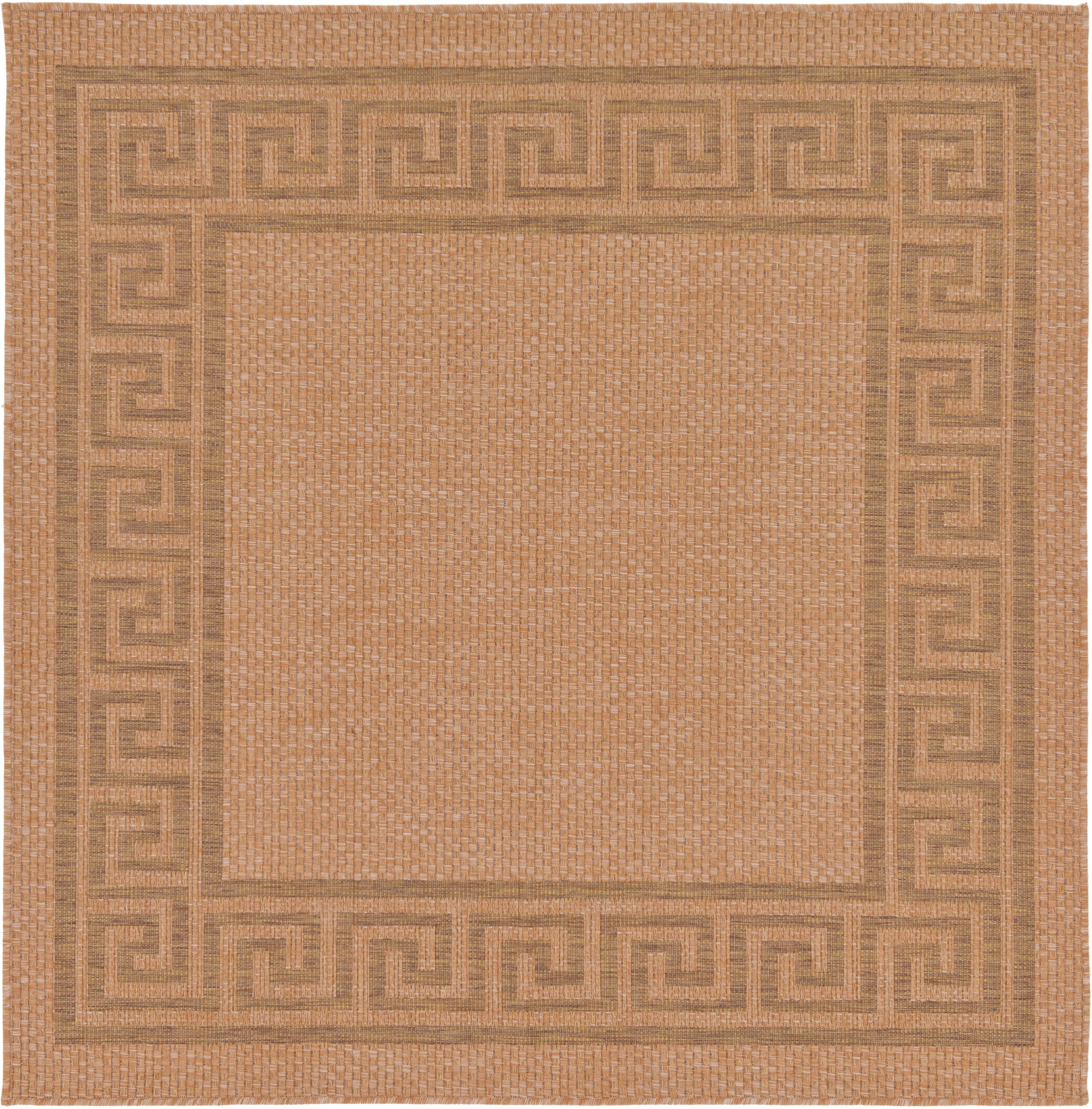 Unique Loom 3126536 Greek Key Outdoor 6 x 6 (ft) Loomed Polypropylene Brown/Tan Square Indoor/Outdoor Geometric Global Area rug