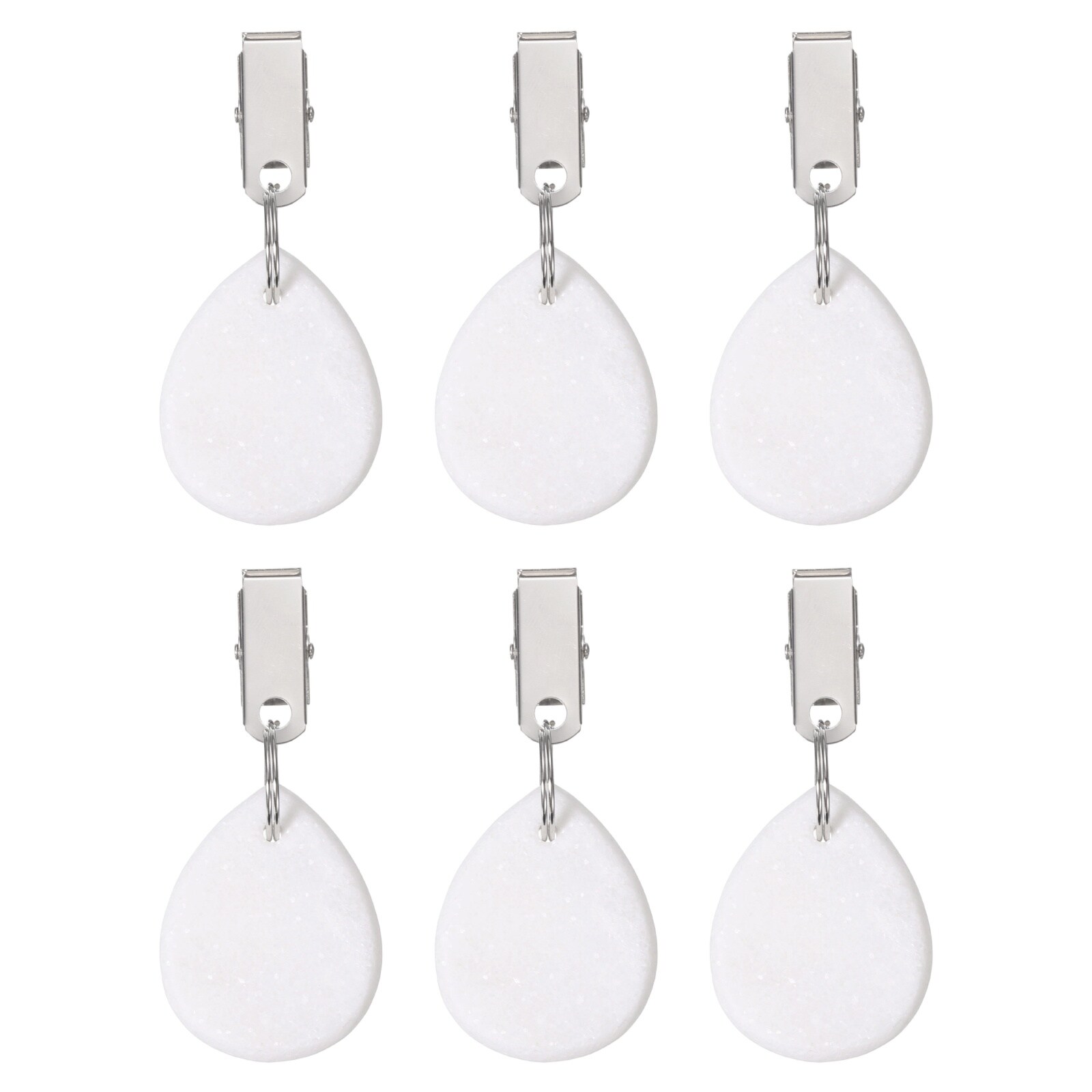 Unique Bargains 6pcs Tablecloth Weights Marble Table Cover Weights with Metal Clips Teardrop Shape Stone Tablecloth Pendant 4.5 x 3.5cm for Outdoor Party Picnic Garden Table Decoration White
