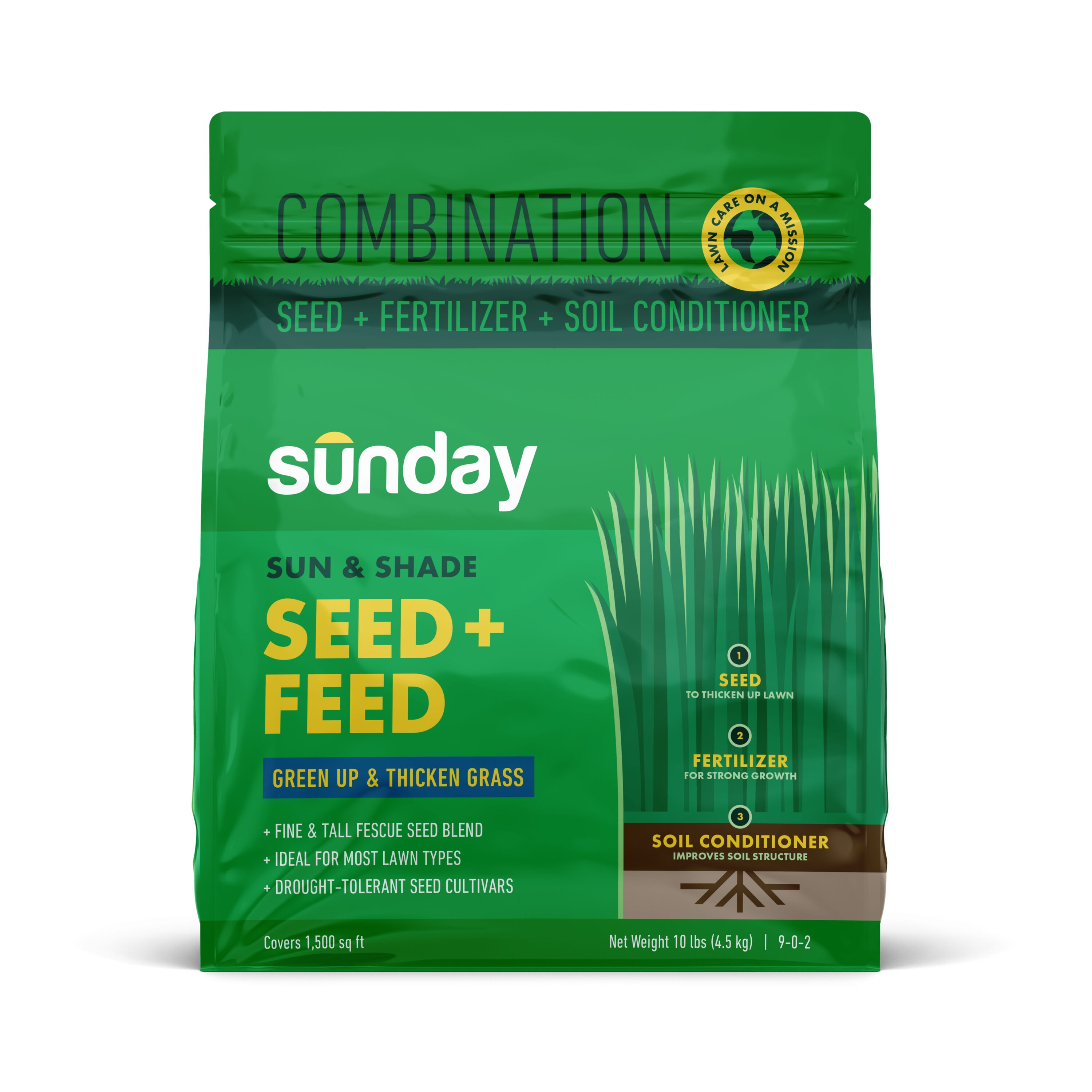 Sunday FF2024 Sun and Shade Seed + Feed 10-lb Natural Mixture/Blend Grass Seed