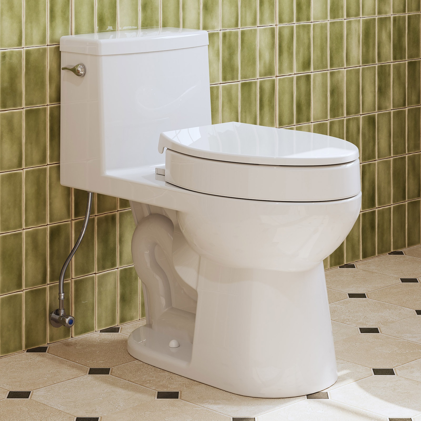 HOROW - Toilets White Elongated Tall height 12-in Rough-In 1.28 GPF Soft Close 1-piece Toilet