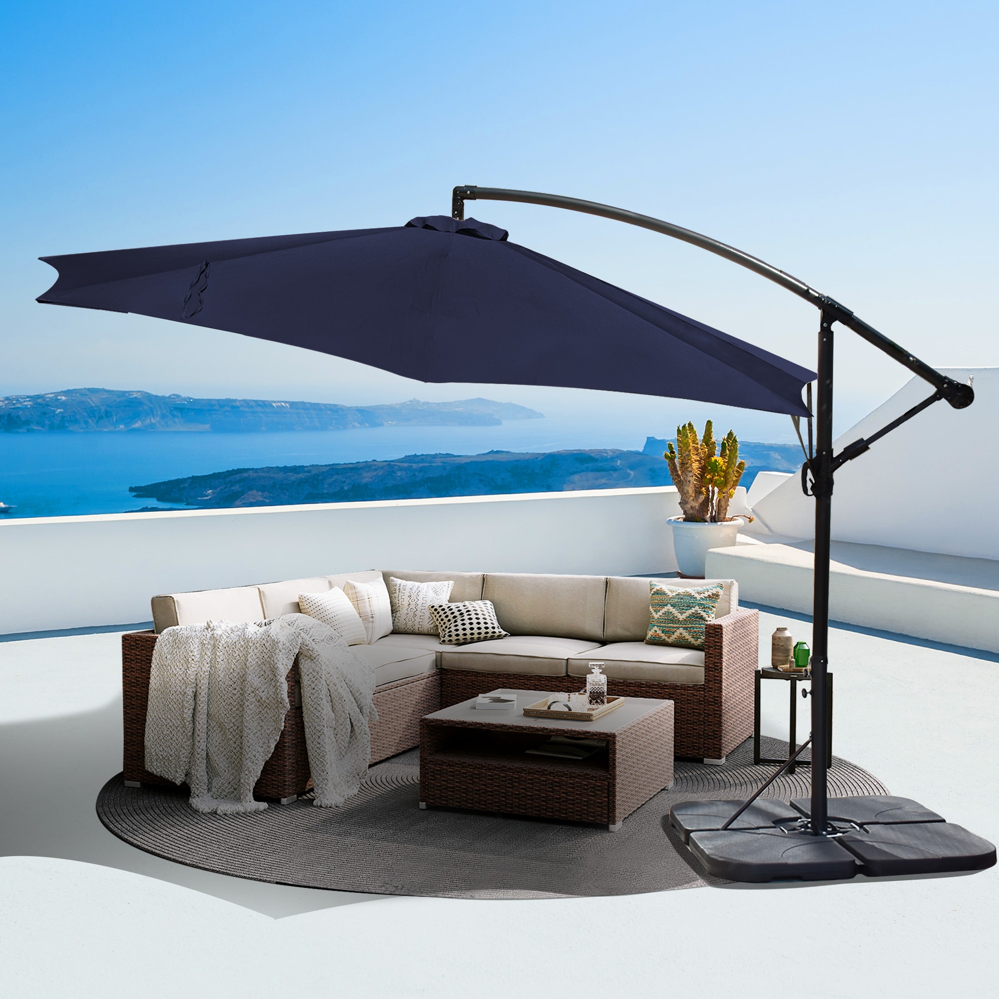 Sunrinx MG1-9-ZBGS 12-ft Steel Blue No-tilt Cantilever Patio Umbrella with Base