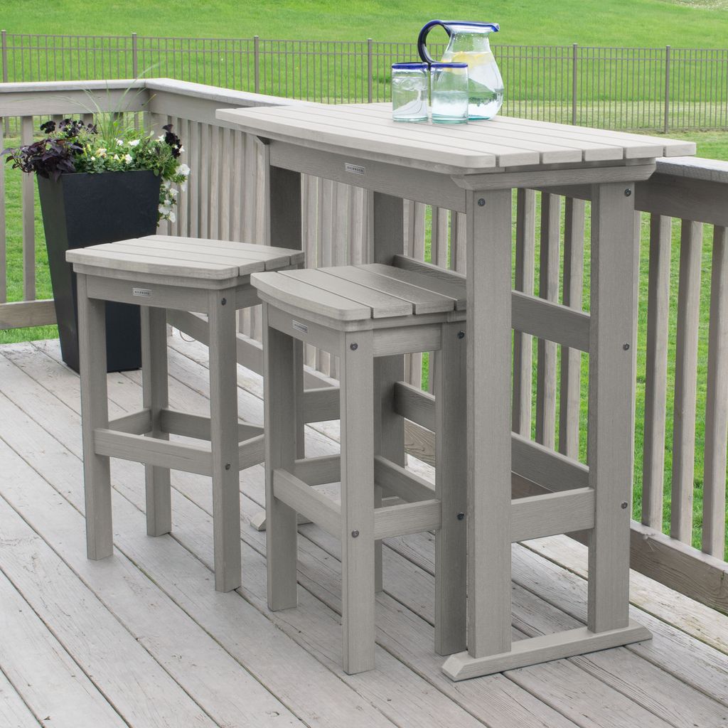 highwood AD-KITBALC2-HGR The Lehigh 3 -Piece Harbor Gray Bar Height Patio Dining Set Plastic Rectangle Table with 2 Stationary Chairs