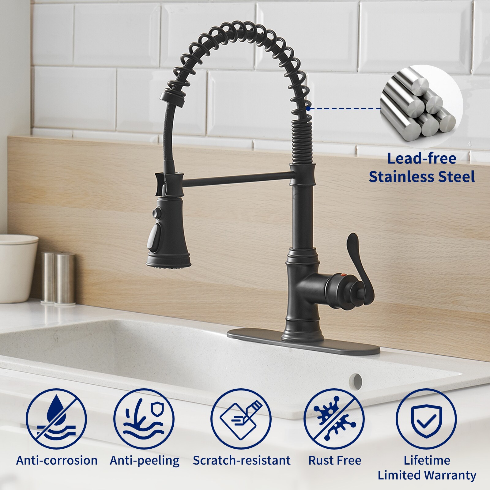 Matte Black Pull-Down Kitchen Faucet with Pull-out Spray