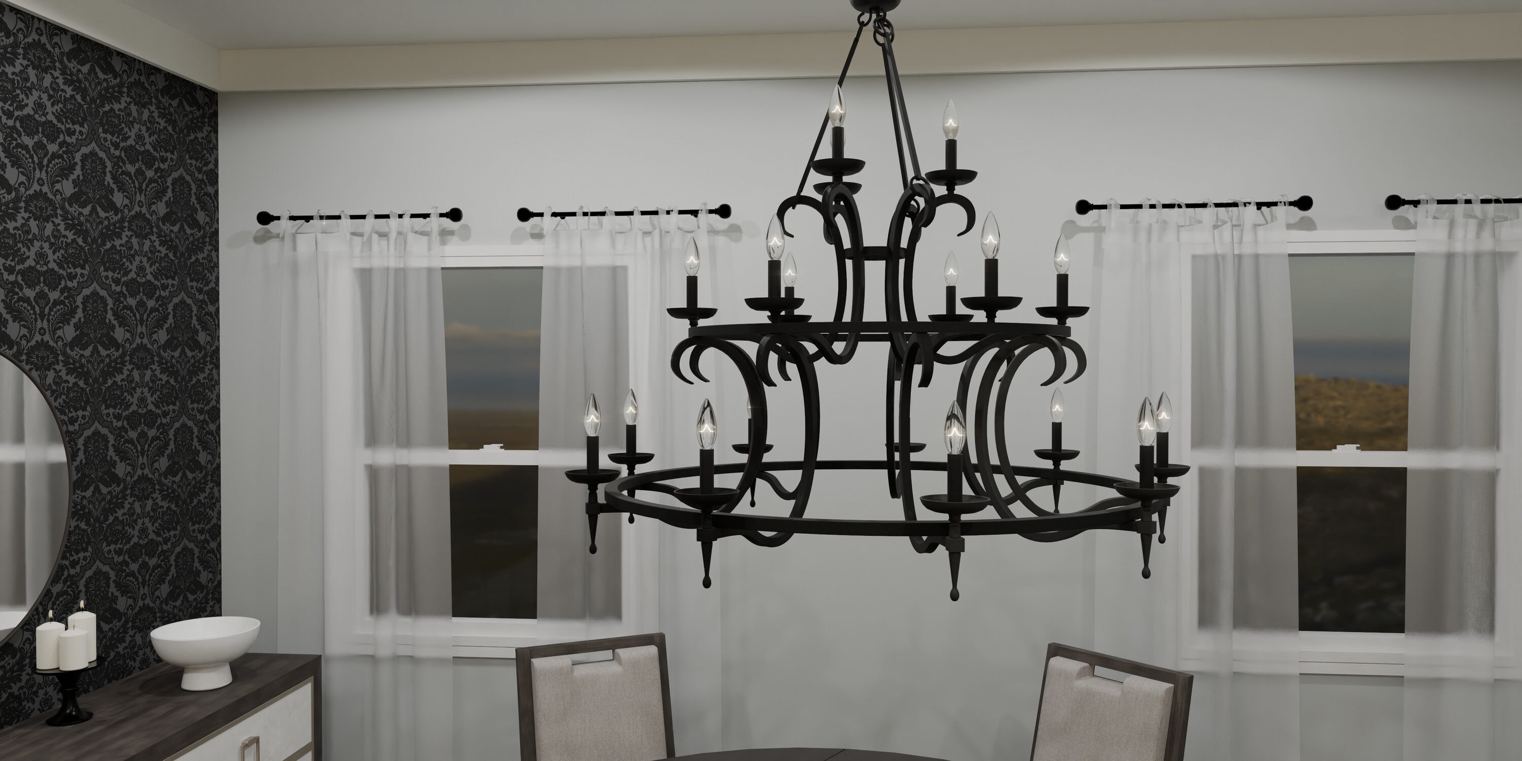 Octavia Black Iron 18-Light Candle Chandelier