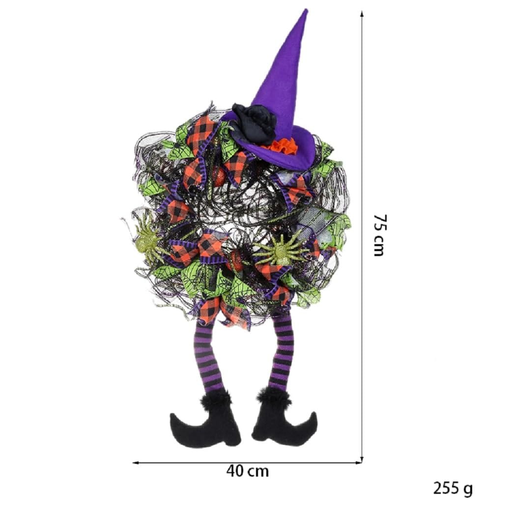Misopily Halloween Wreath for Front Door Artificial Witch Hat Legs Mesh ...