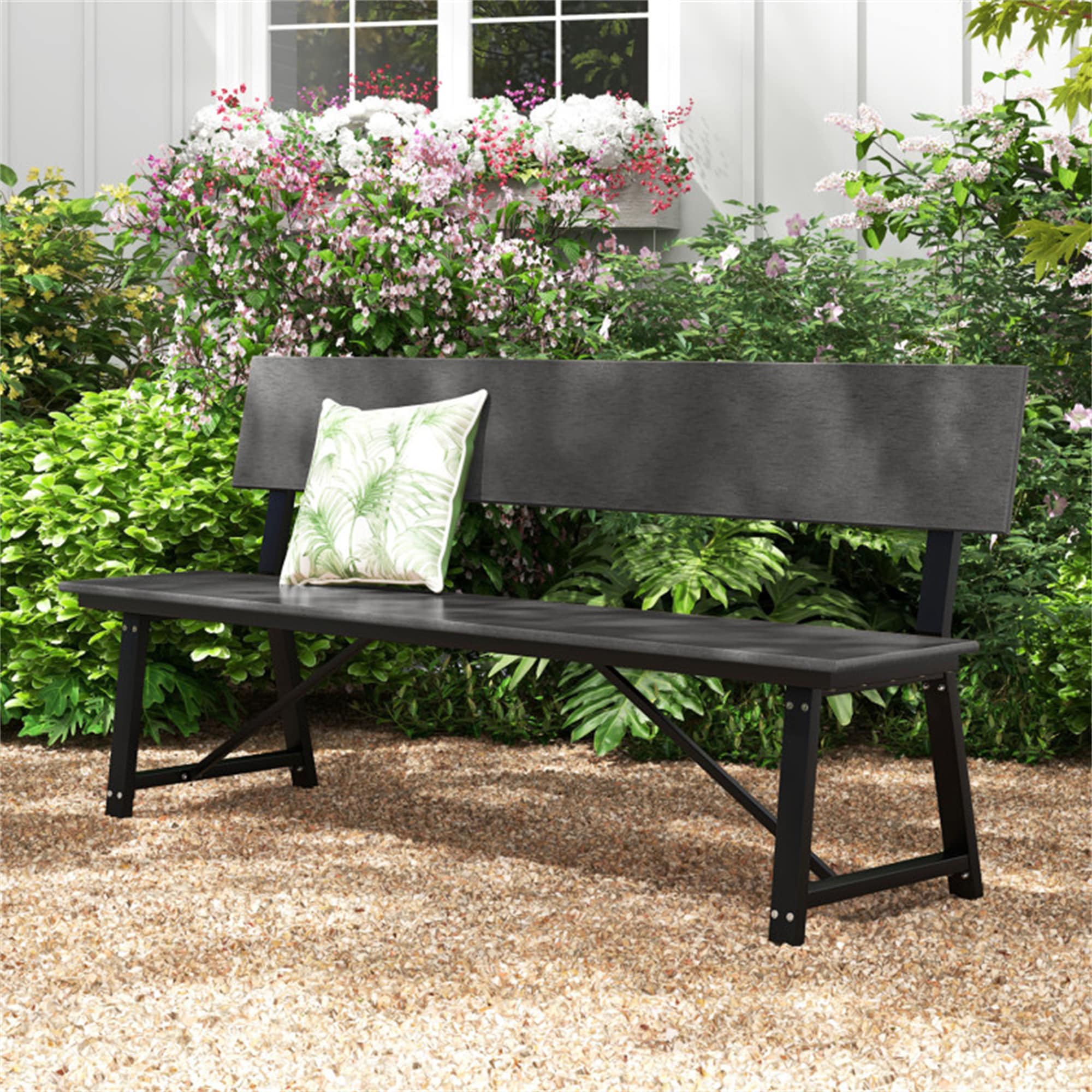 BABOOM Patio Benches 72 in W x 34 in H Gray Steel Garden Bench in the Patio Benches department at Lowes